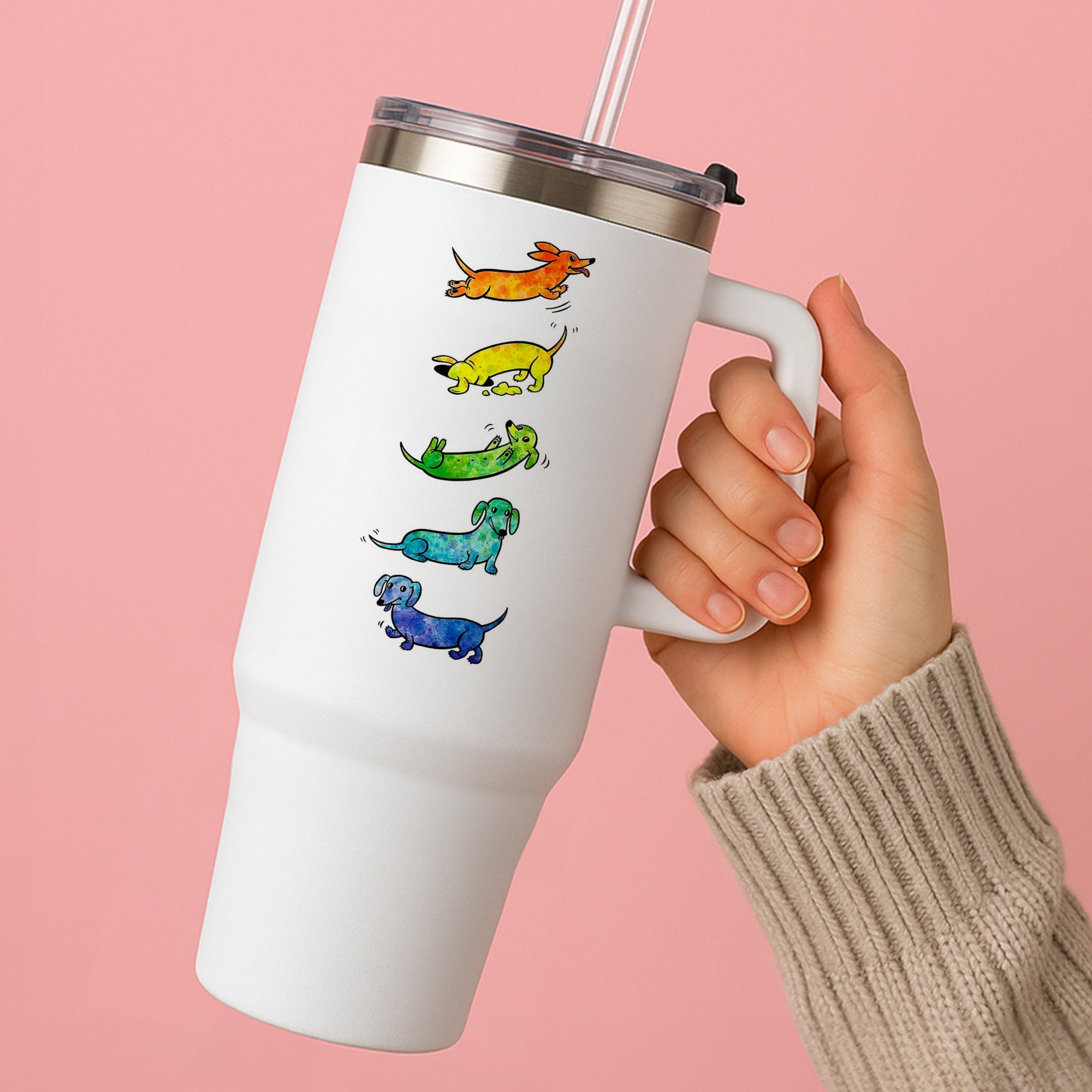 Watercolor Rainbow Dachshunds Tumbler