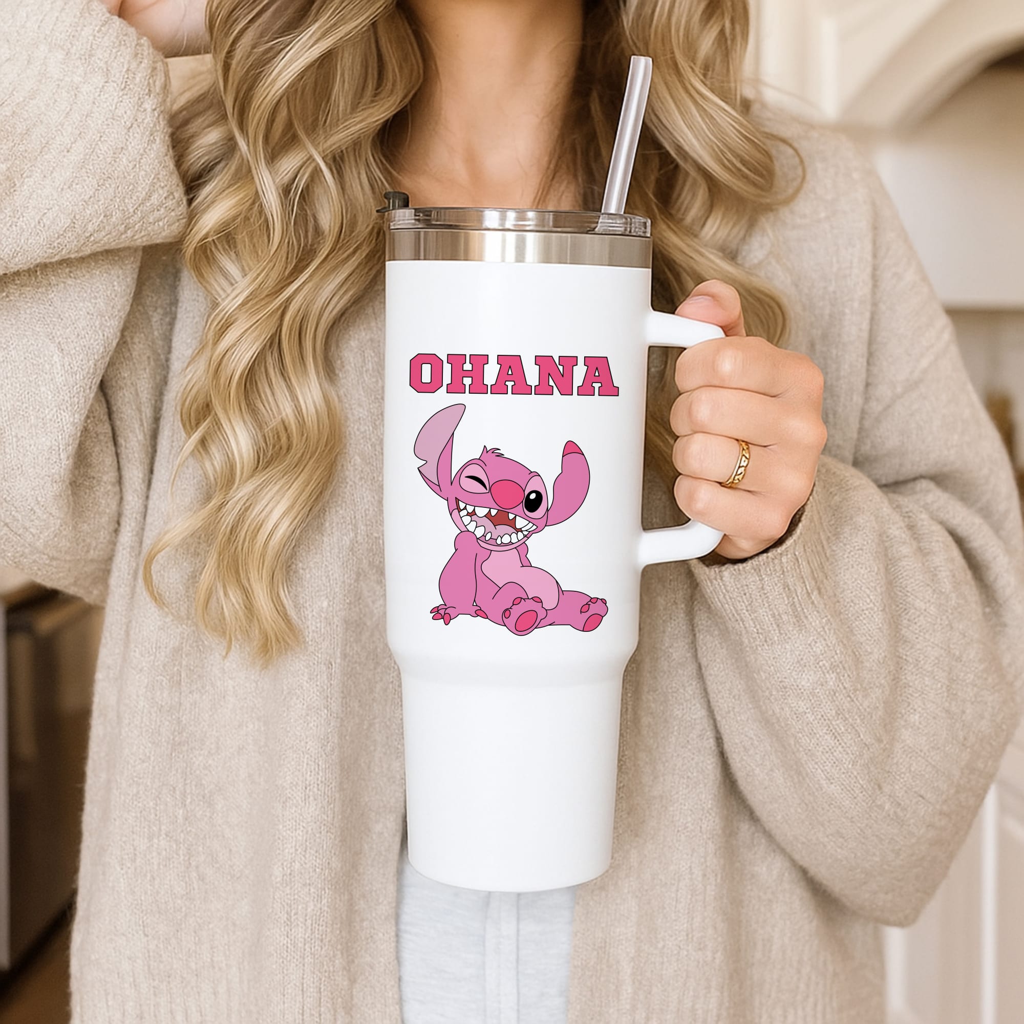 Pink Alien Ohana Tumbler