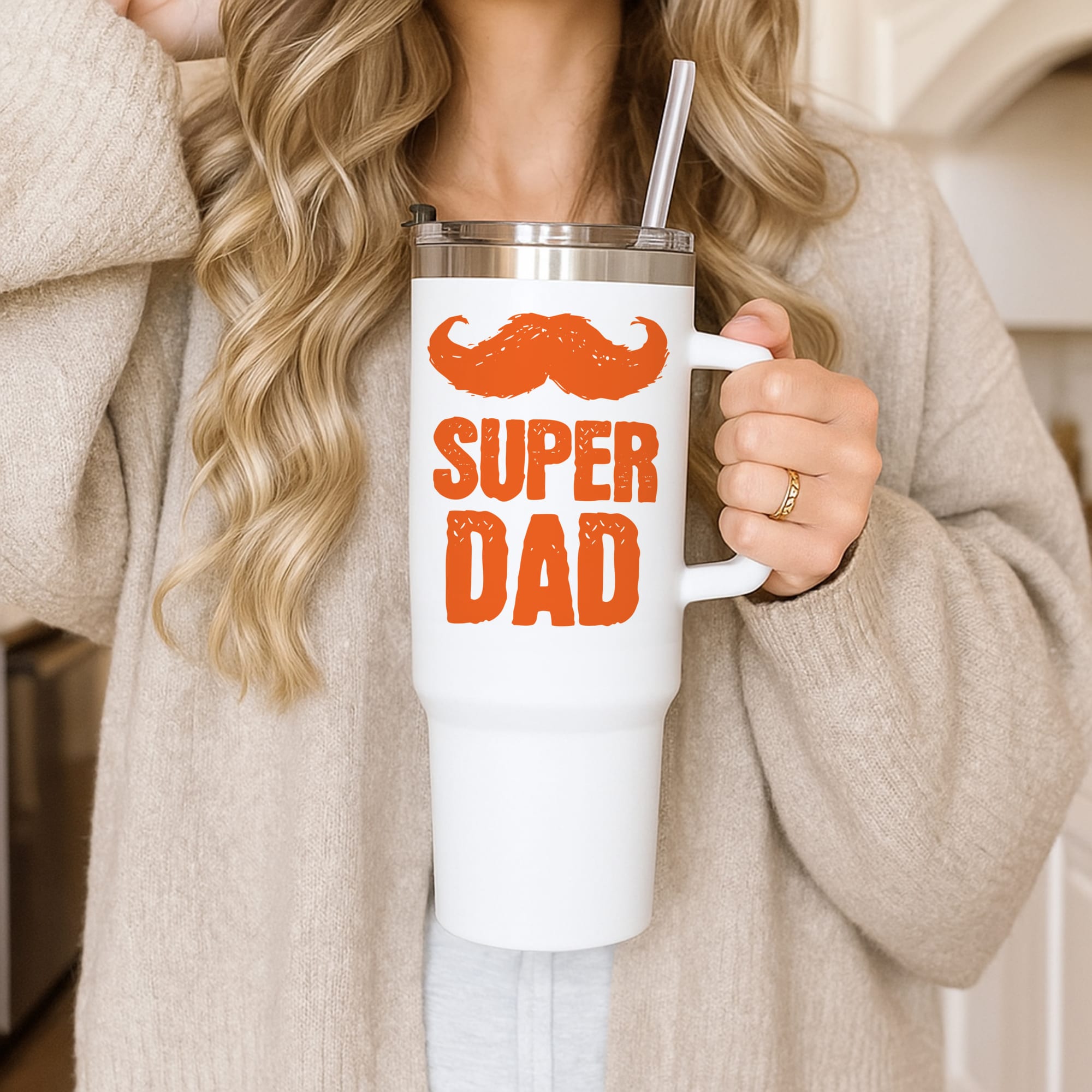 Moustache Super Dad Orange Tumbler