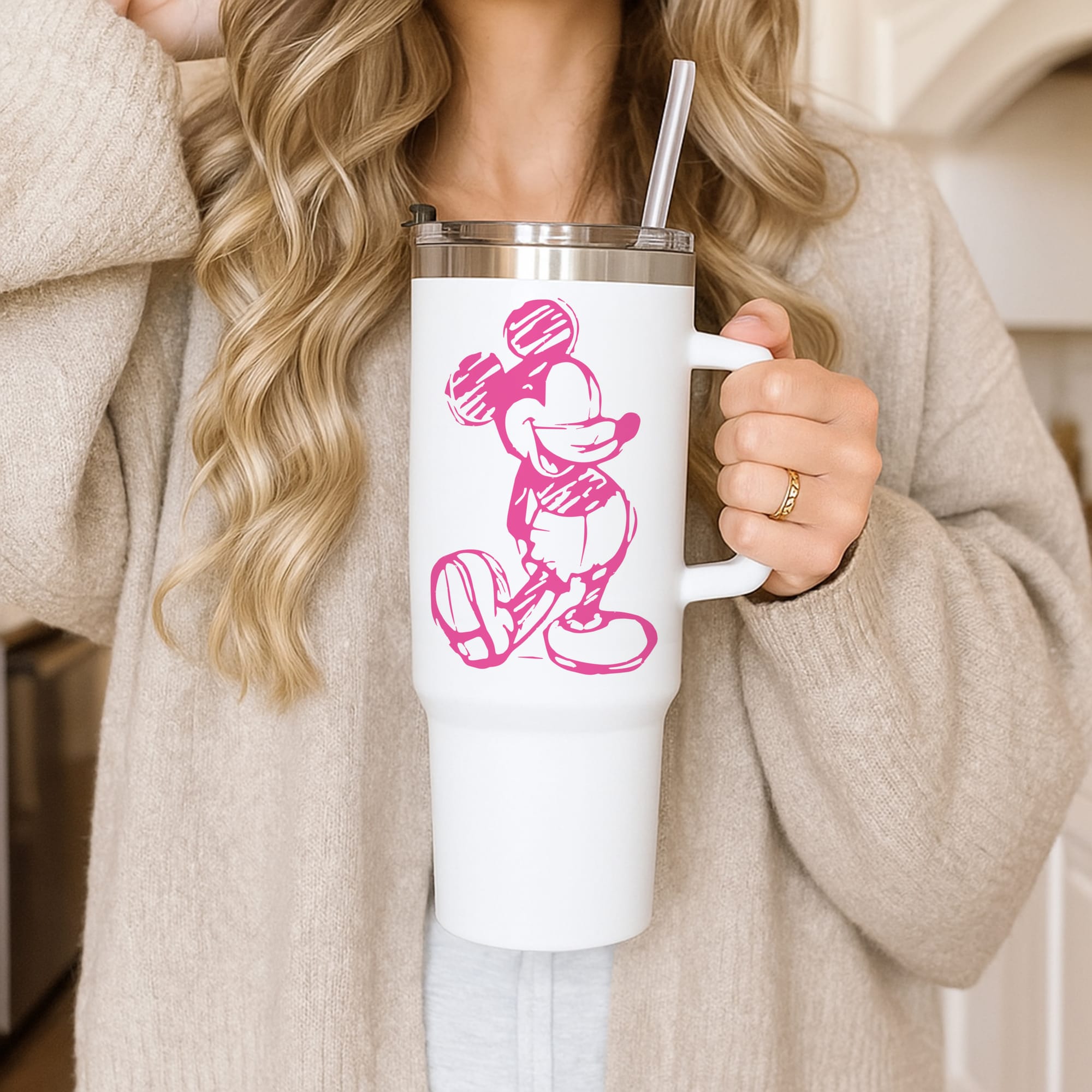 Sketched Mouse Outline Pink Tumbler