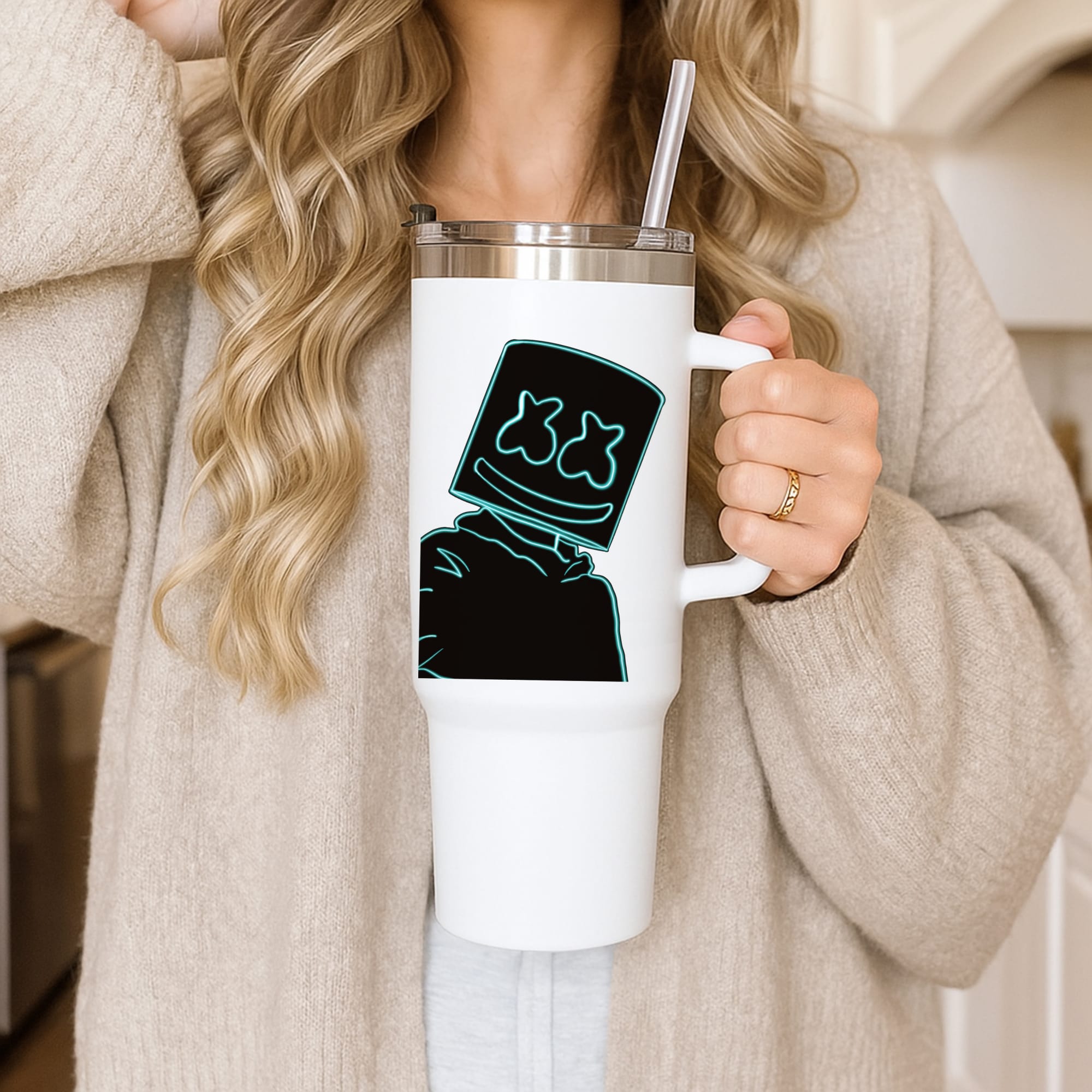 Black White Helmet DJ Neon Tumbler