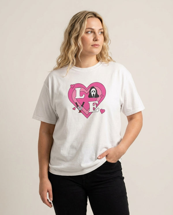 Love Ghost T-Shirt — White Front, worn