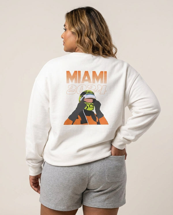 Miami 2024 Sweatshirt — White Back, worn