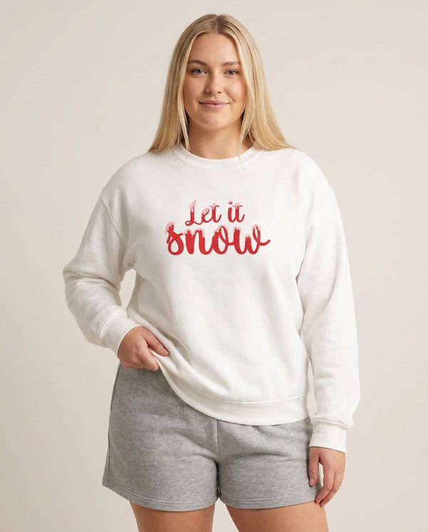 Let It Snow Snowflakes Sweatshirt — White Front, worn