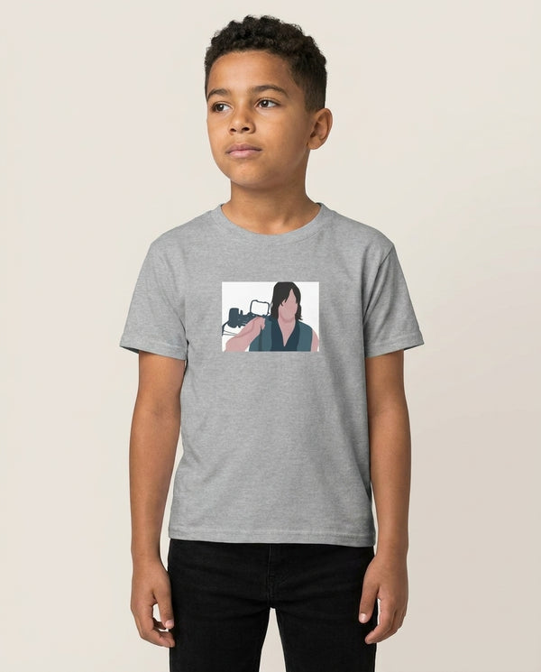 Daryl And His Crossbow - TWD Kids T-Shirt — Grey Front, worn