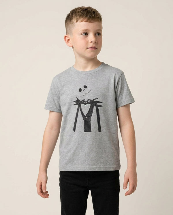 Jack Skellington Blue - TNBC Kids T-Shirt — Grey Front, worn
