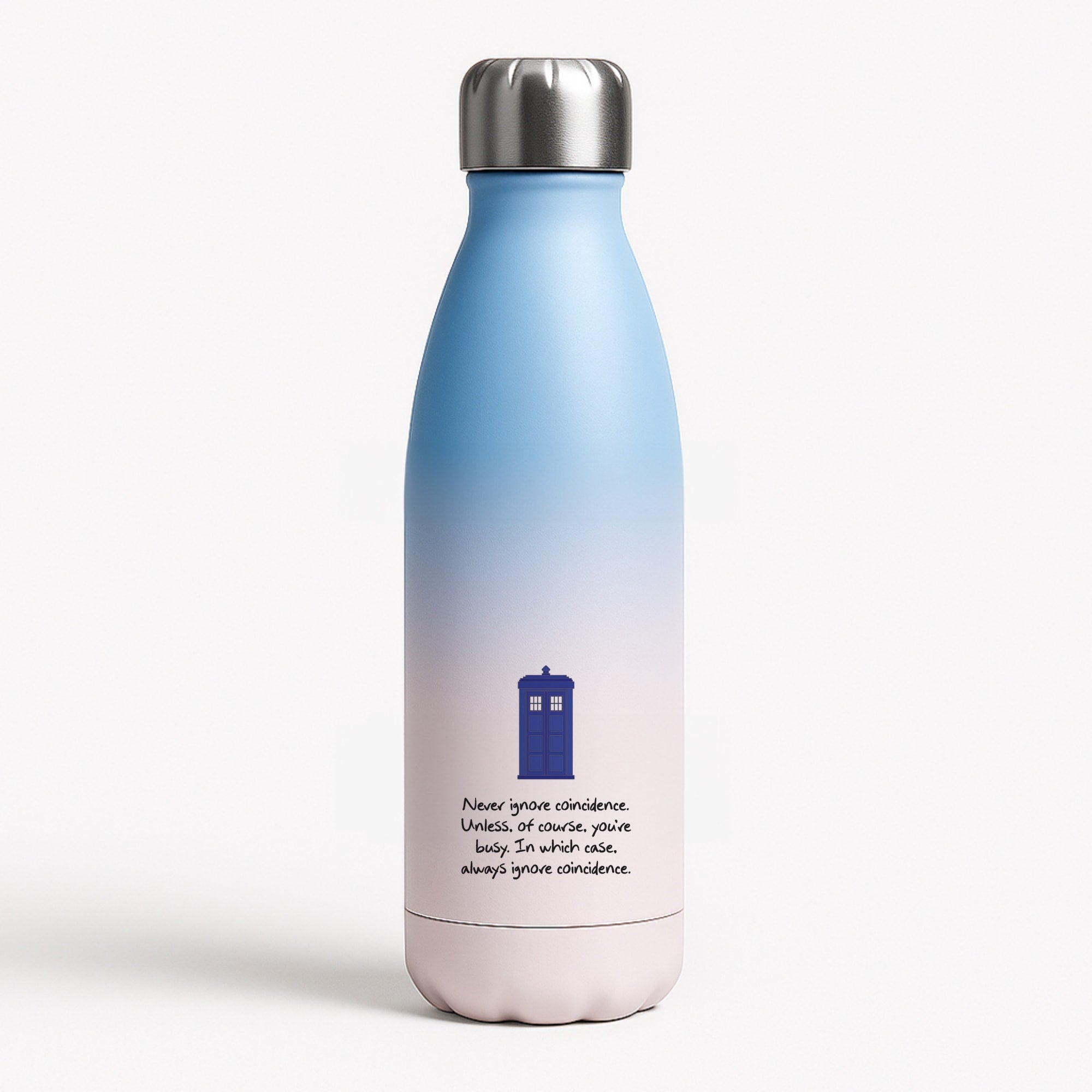 Never Ignore Coincidence Blue Water Bottle
