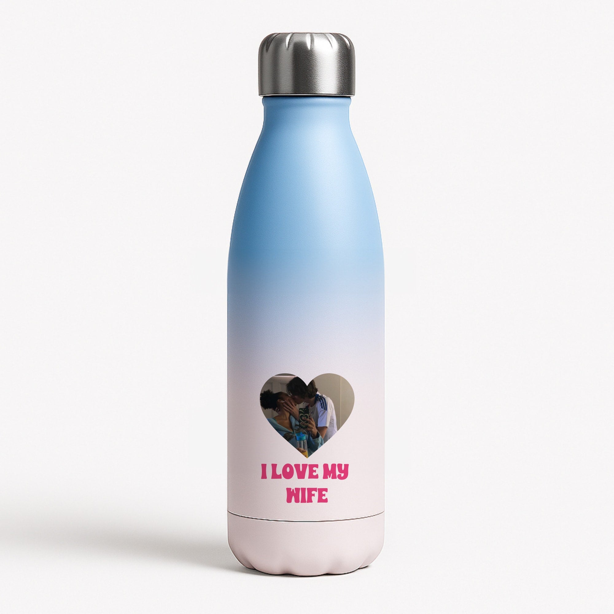 I Love My Wife - Personalised Couples Blue Water Bottle