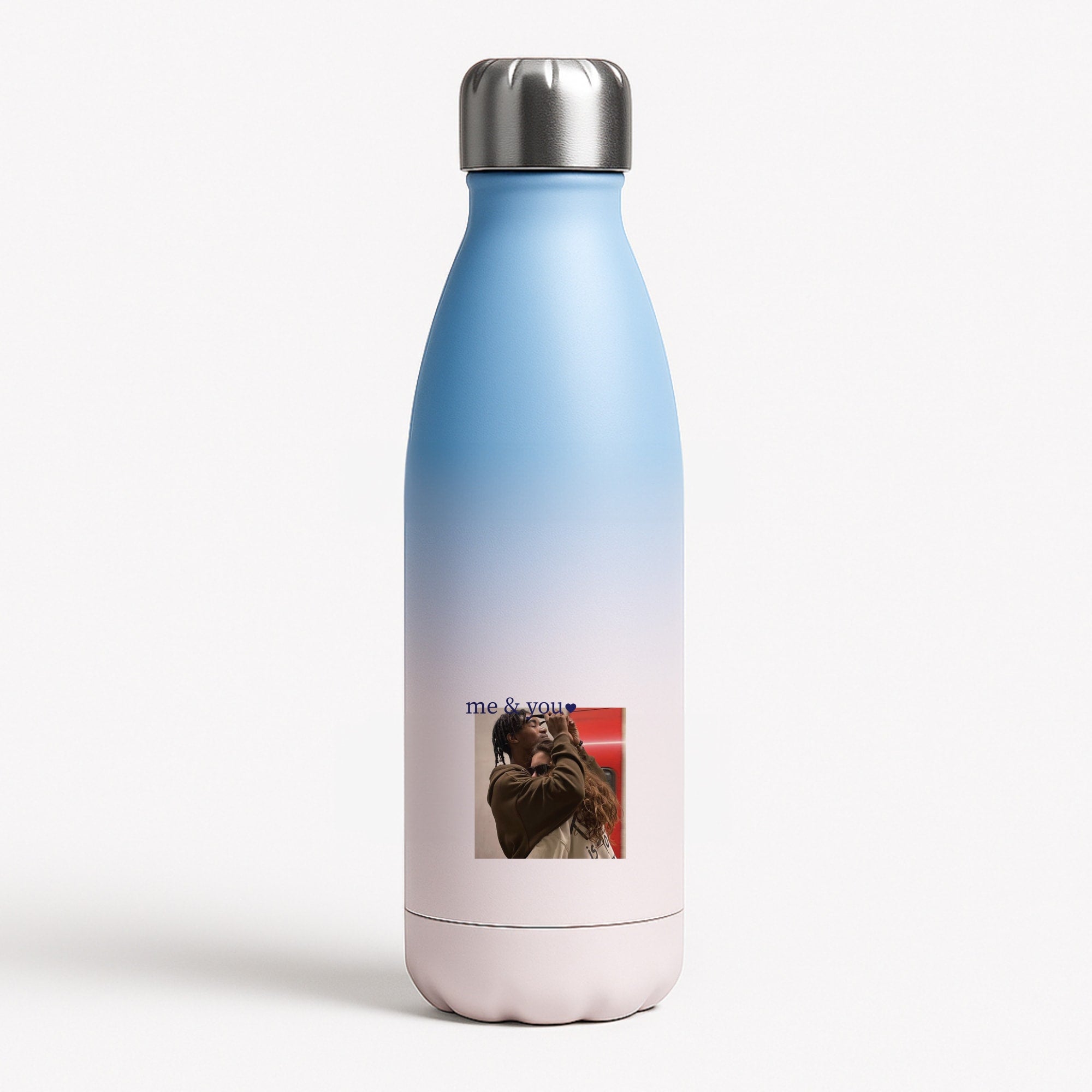 Me And You - Personalised Couples Blue Water Bottle