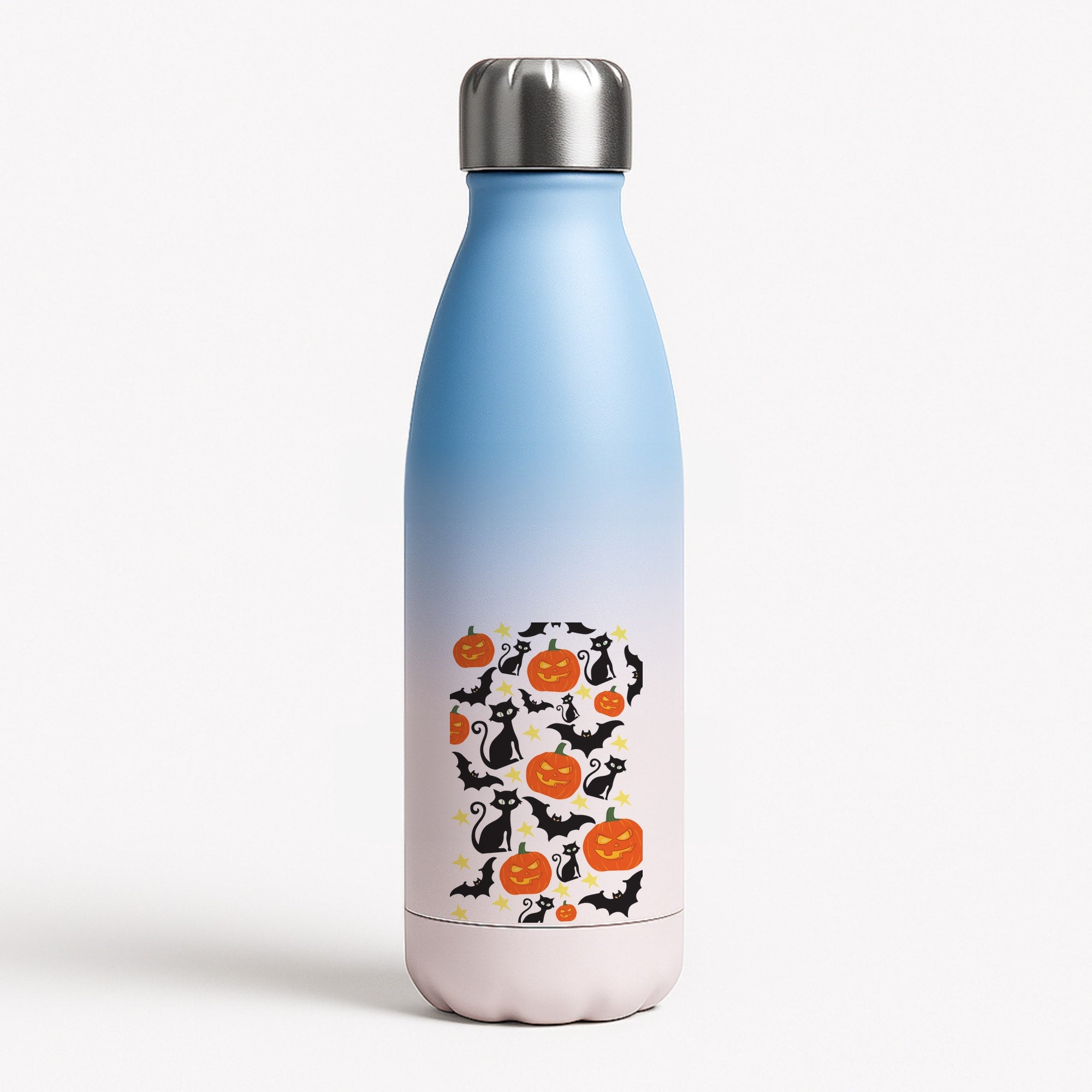 Pumpkin And Cats - Halloween Blue Water Bottle