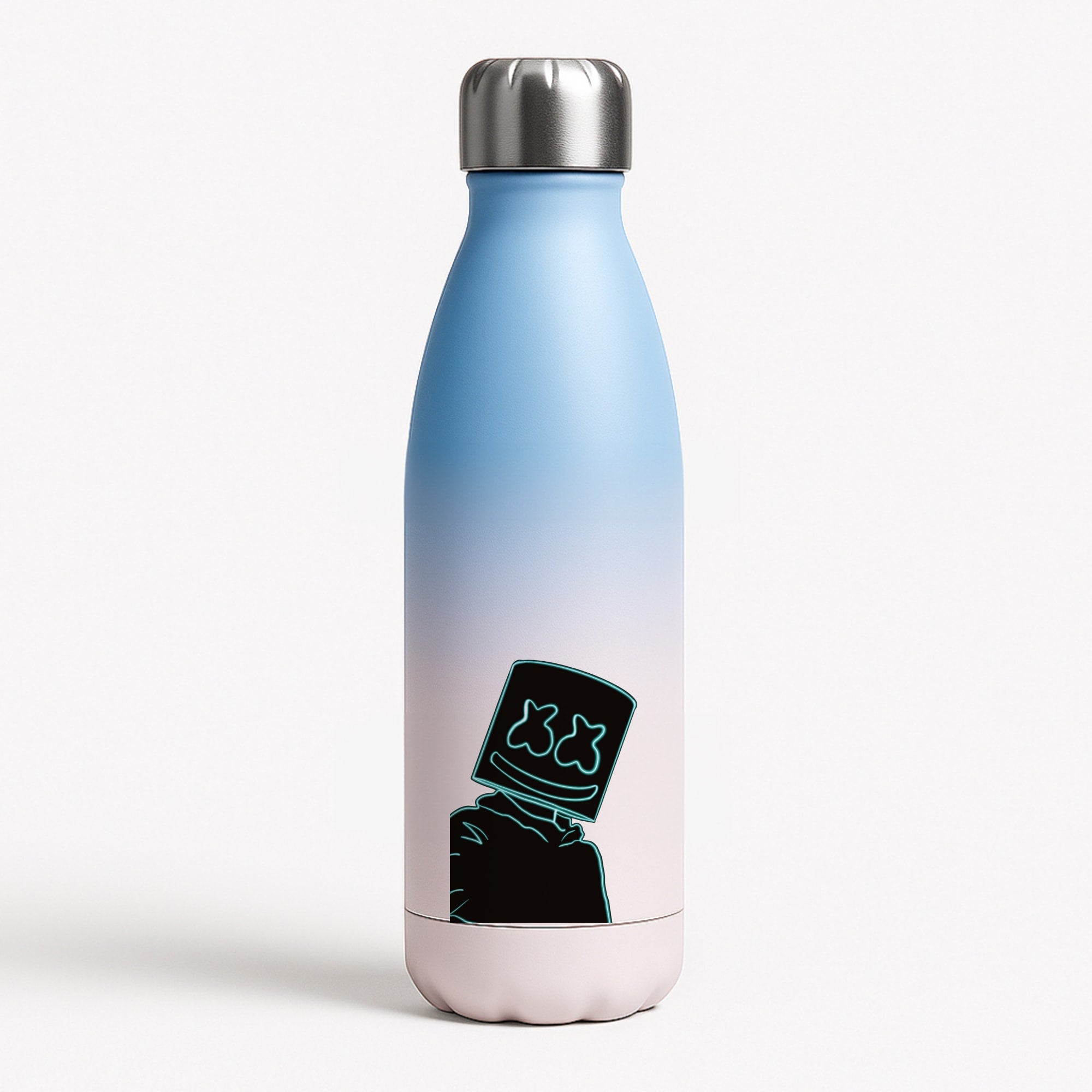 Black White Helmet DJ Neon Blue Water Bottle