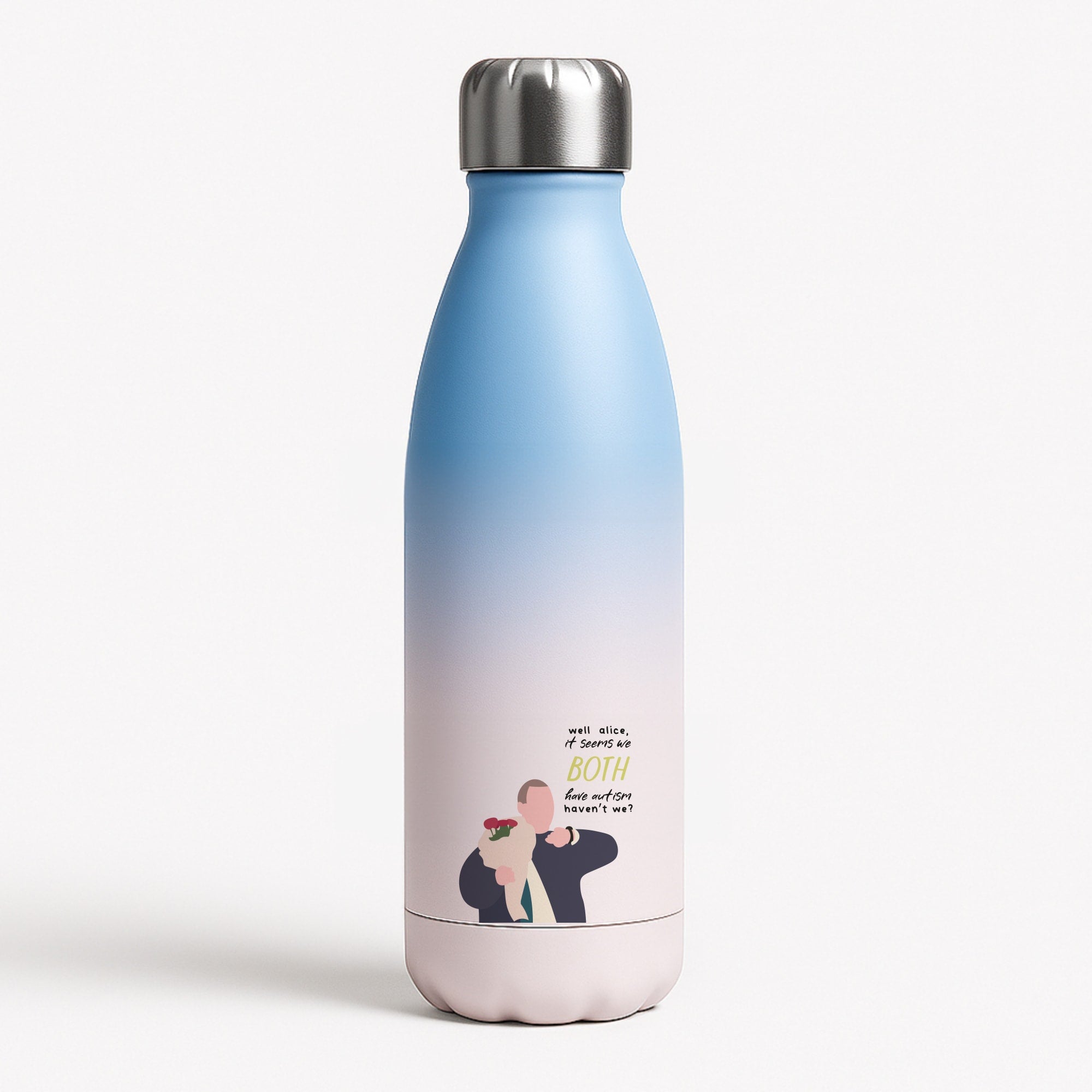 Seems We Both Have Autism - British Pop Culture Blue Water Bottle