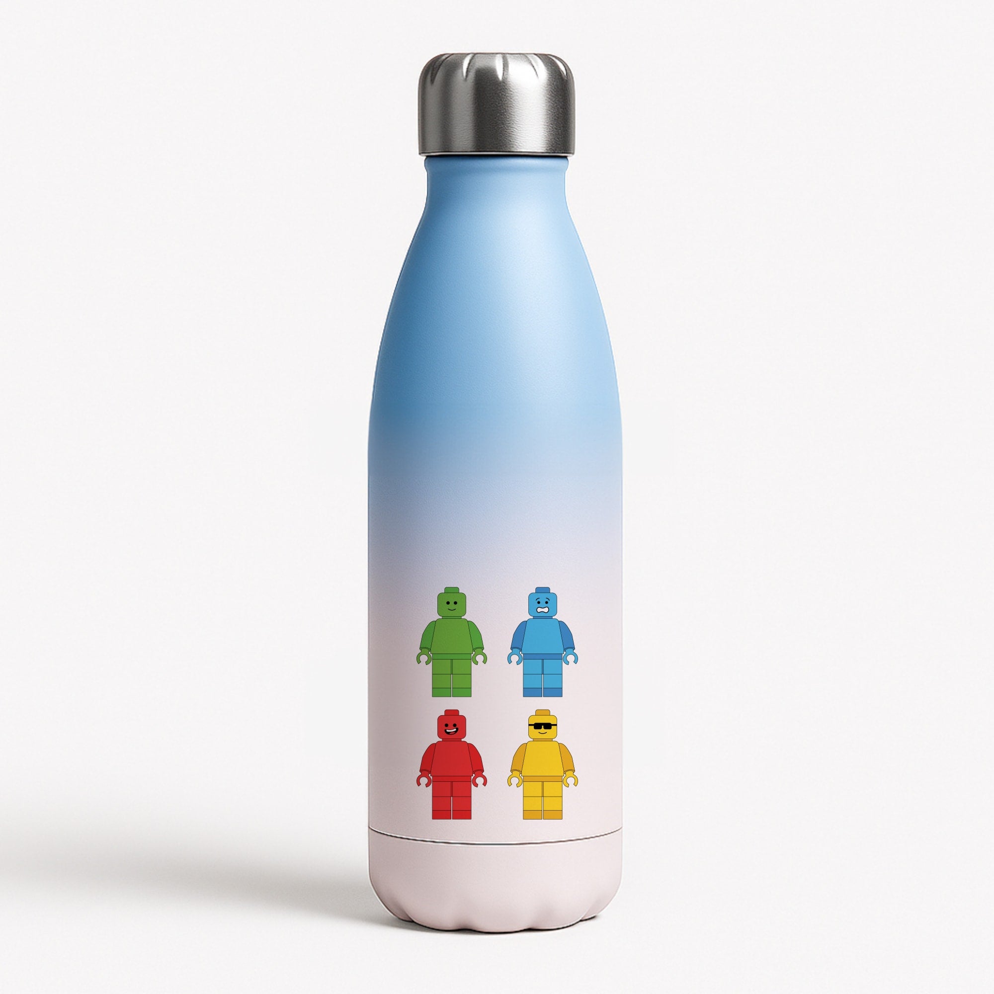 Bricks Figures Rainbow Blue Water Bottle