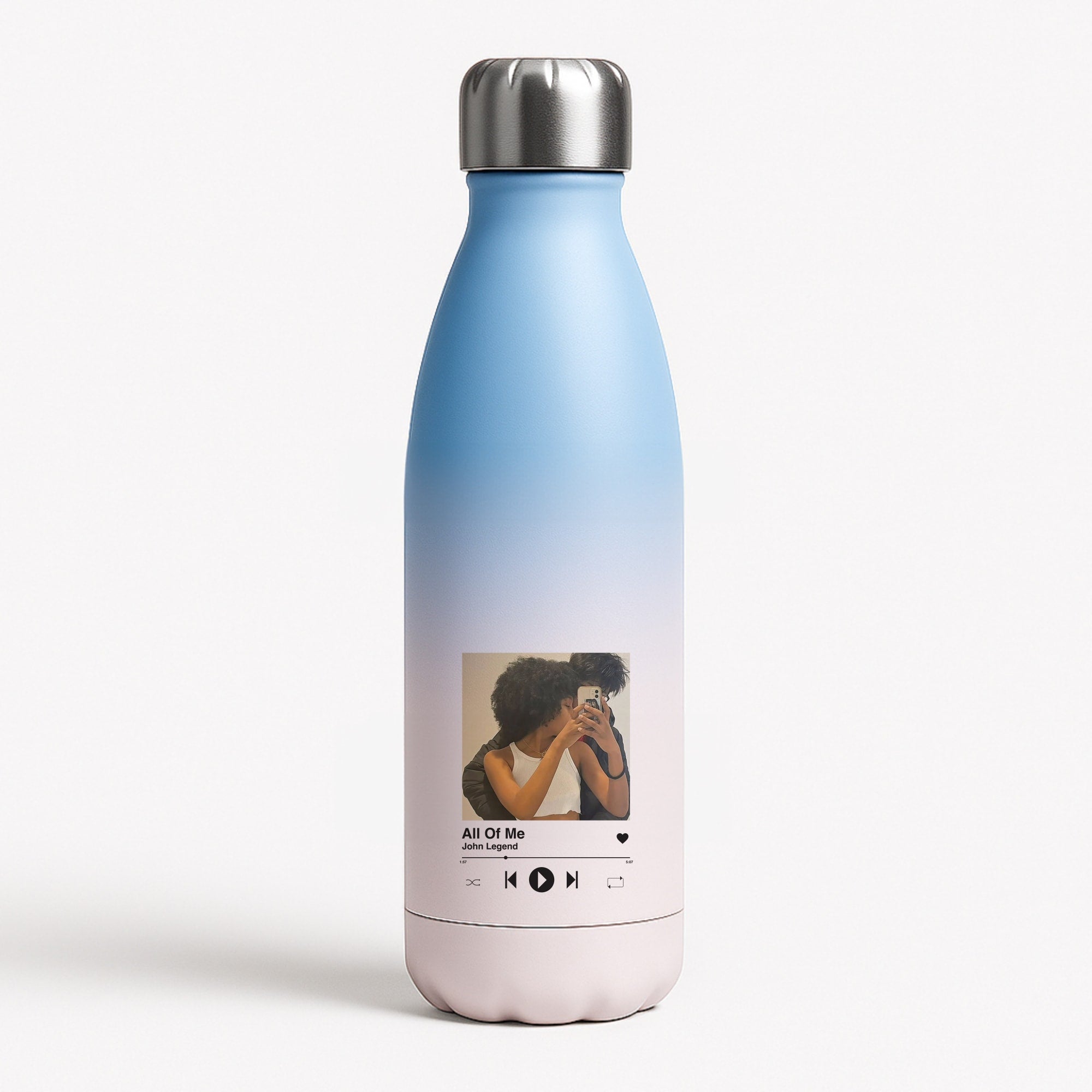 Album Cover - Personalised Couples Blue Water Bottle