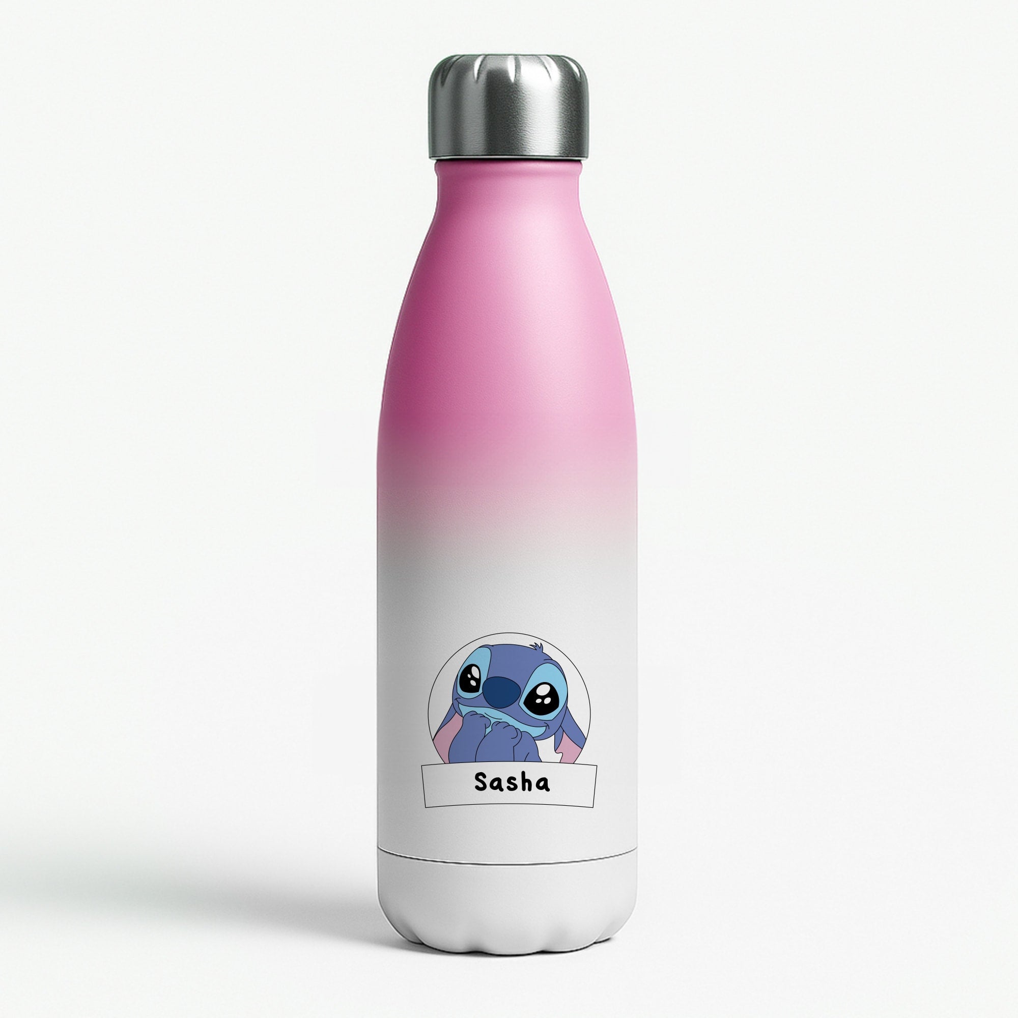 Personalised Cute Blue Alien Pink Water Bottle