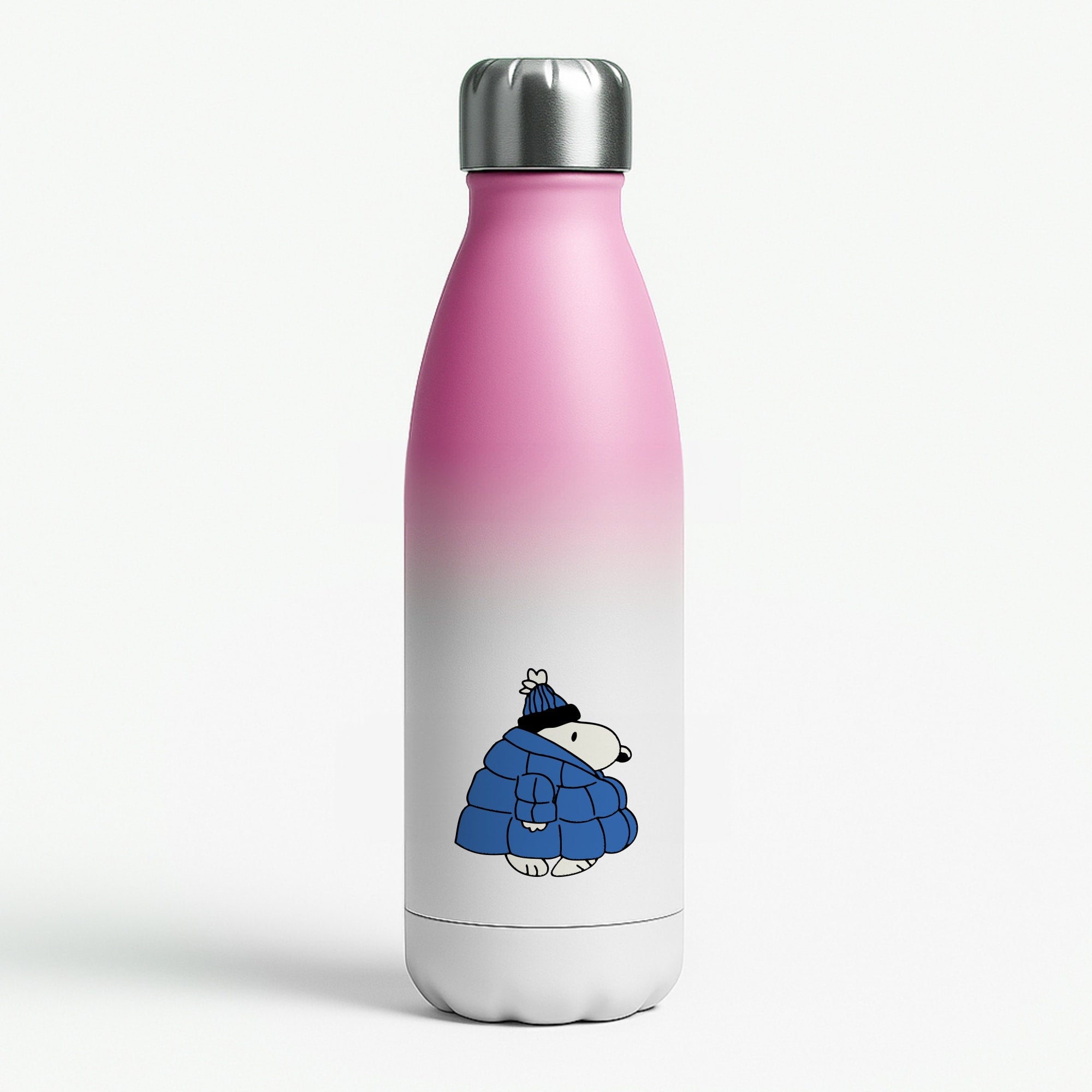 Cartoon Beagle Puffer Jacket Blue Pink Water Bottle