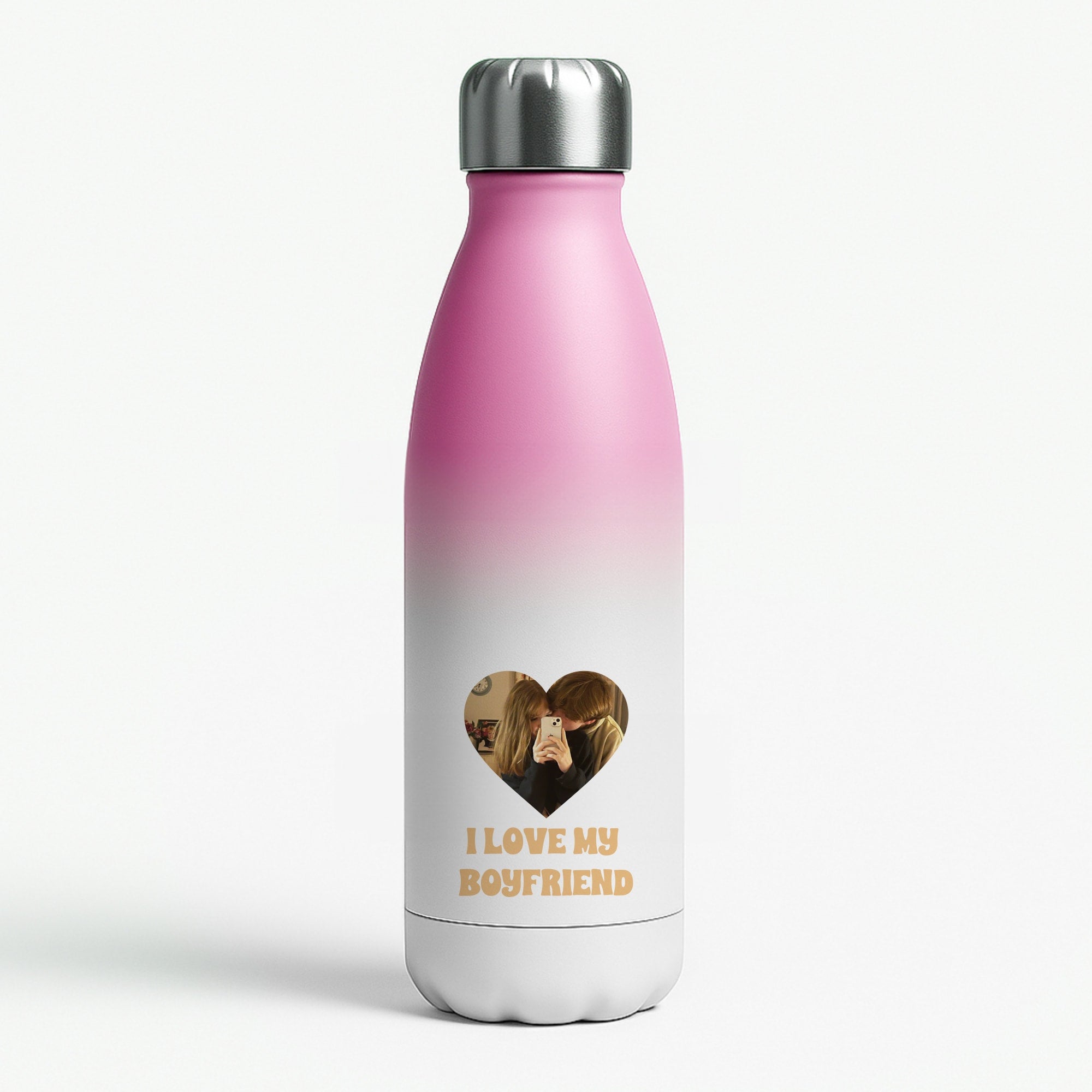 I Love My Boyfriend - Personalised Couples Pink Water Bottle