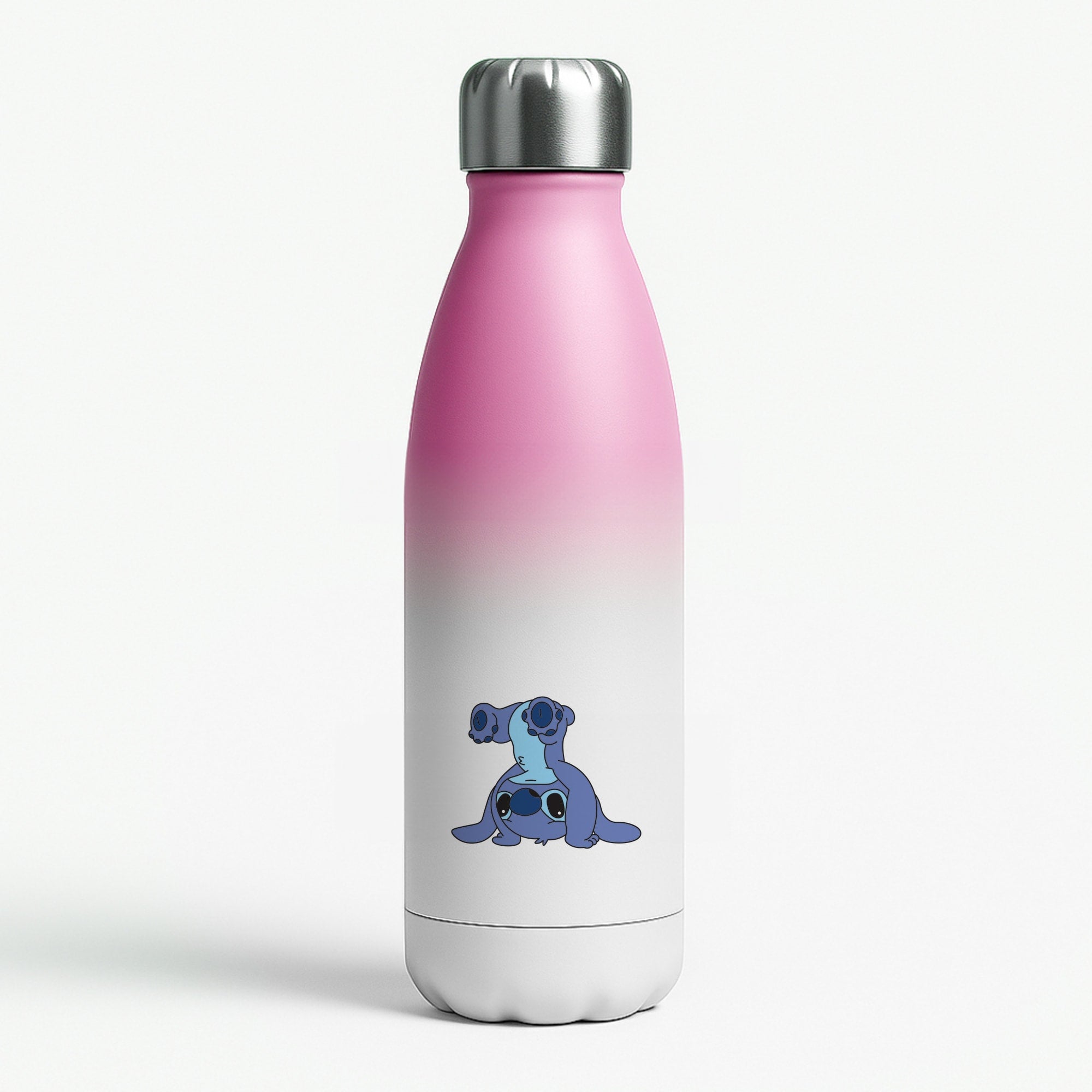 Cute Blue Alien Handstand Pink Water Bottle