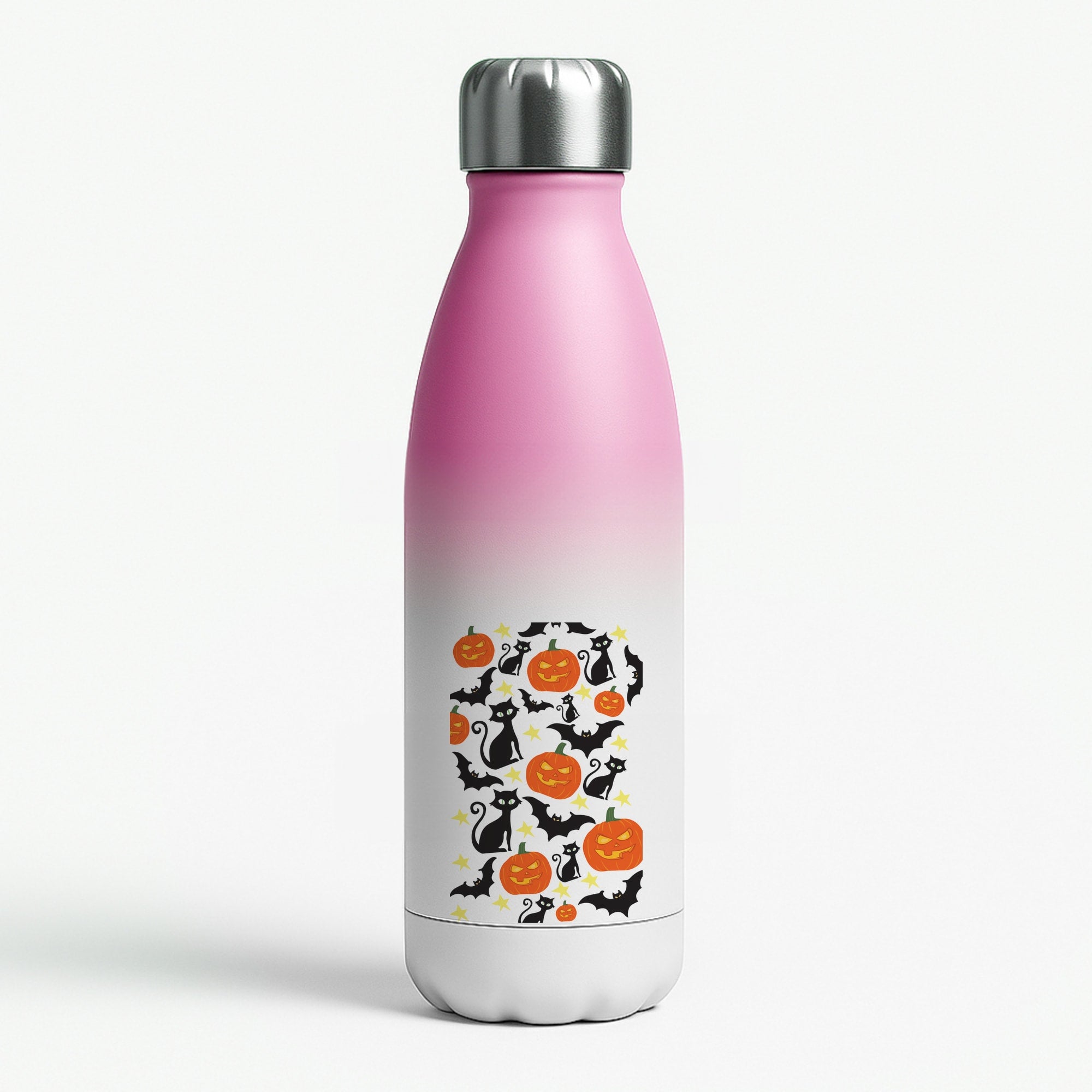 Pumpkin And Cats - Halloween Pink Water Bottle