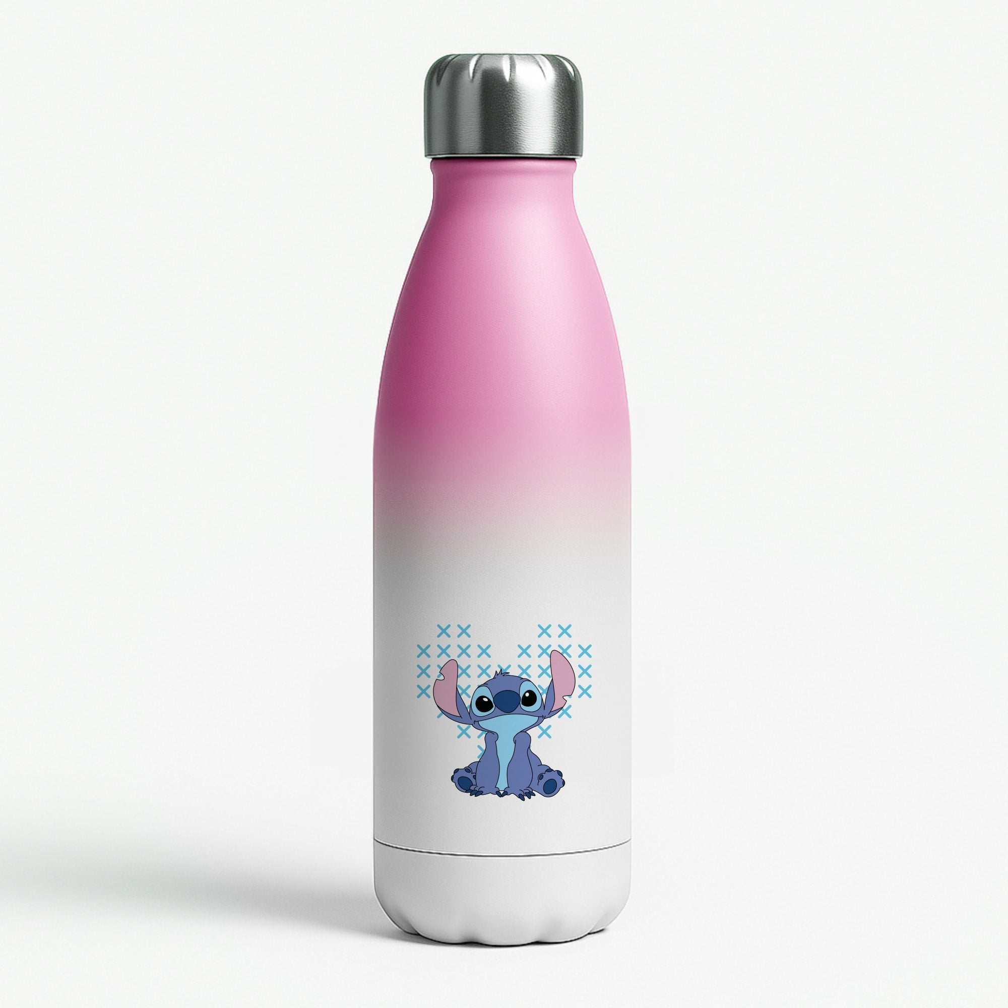 Blue Alien Hearts Pink Water Bottle