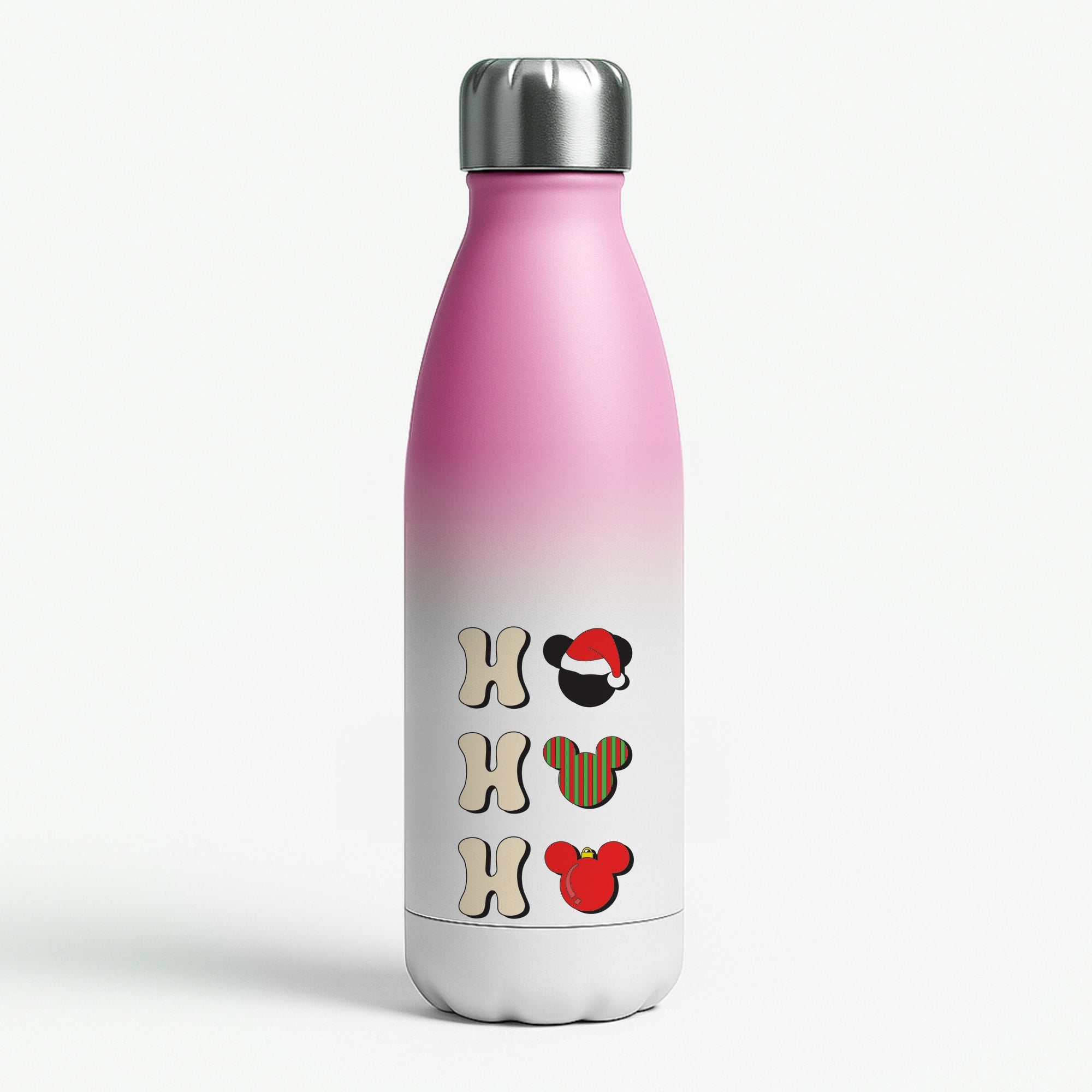 Ho Ho Ho Mickey Pink Water Bottle
