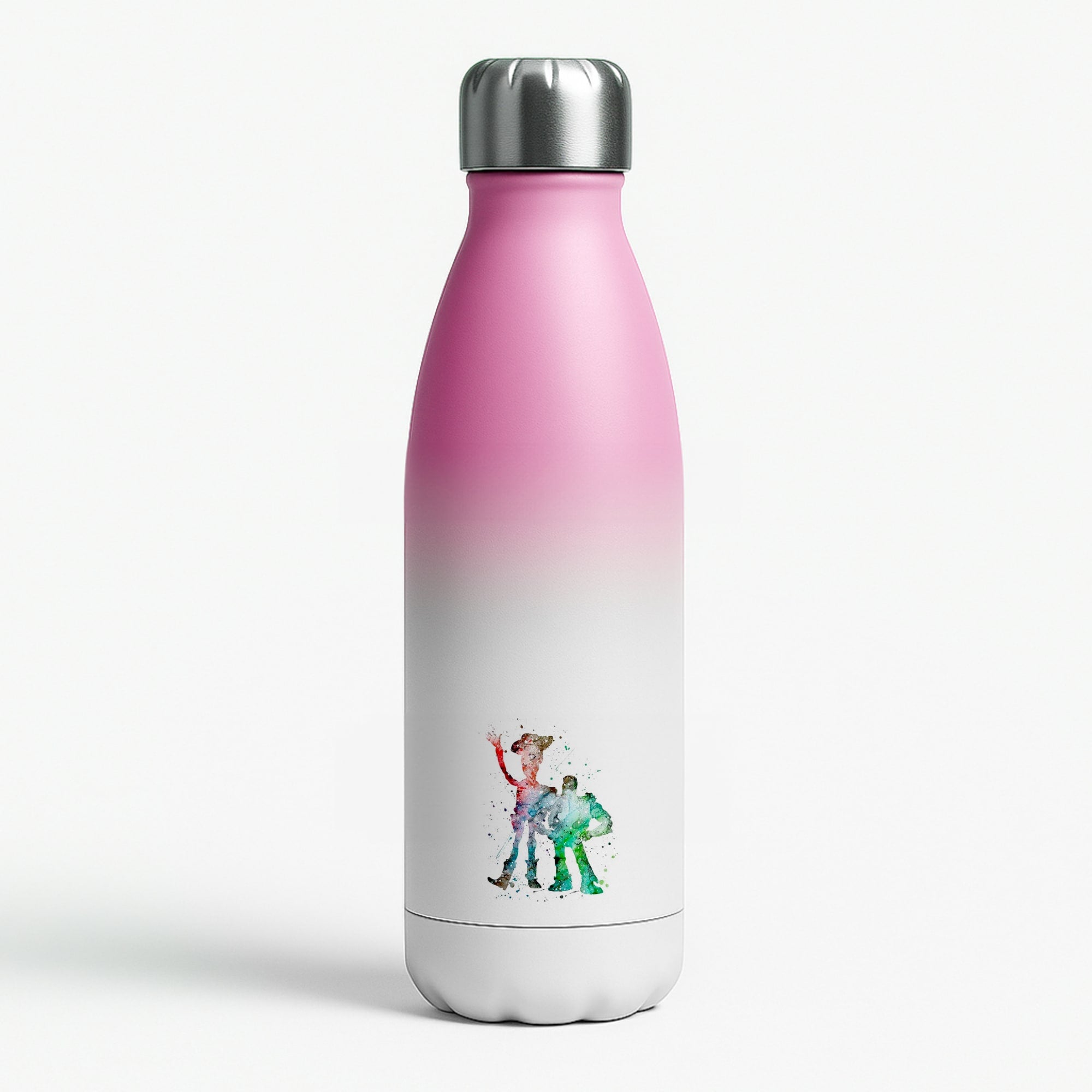 Watercolour Woody & Buzz A Story of Toys Fairytale Pink Water Bottle