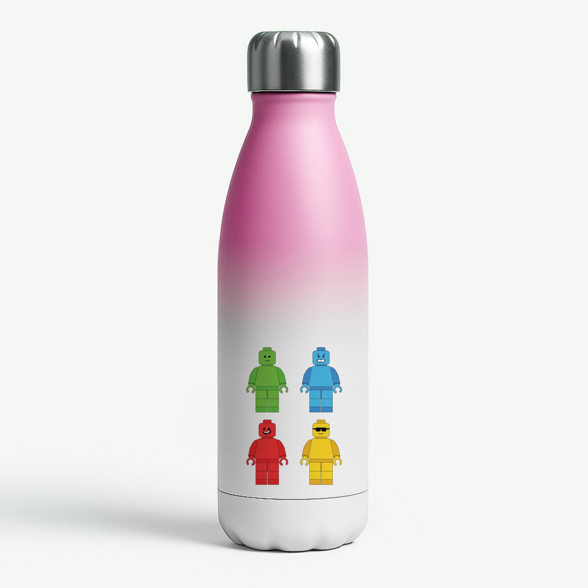 Bricks Figures Rainbow Pink Water Bottle