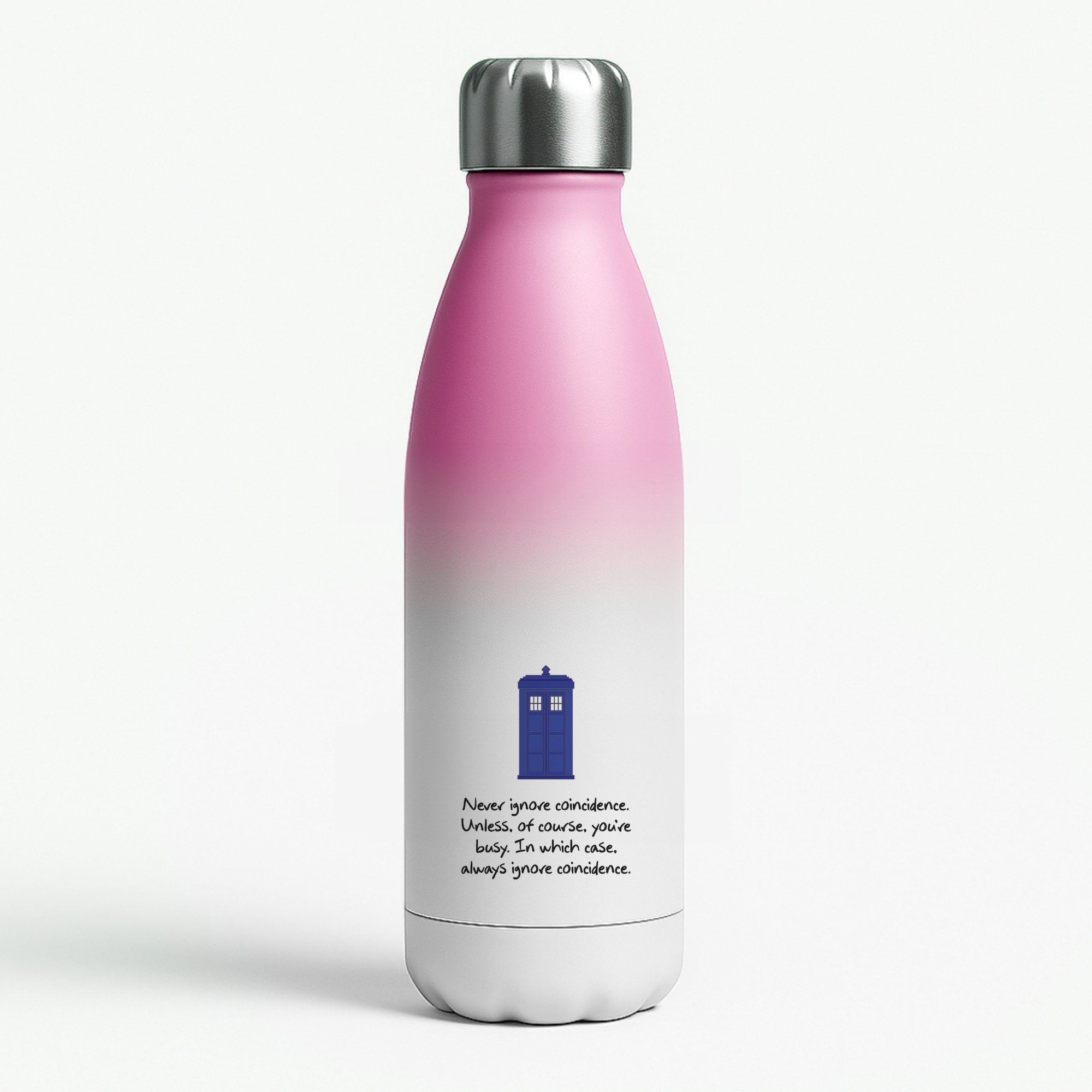 Never Ignore Coincidence Pink Water Bottle