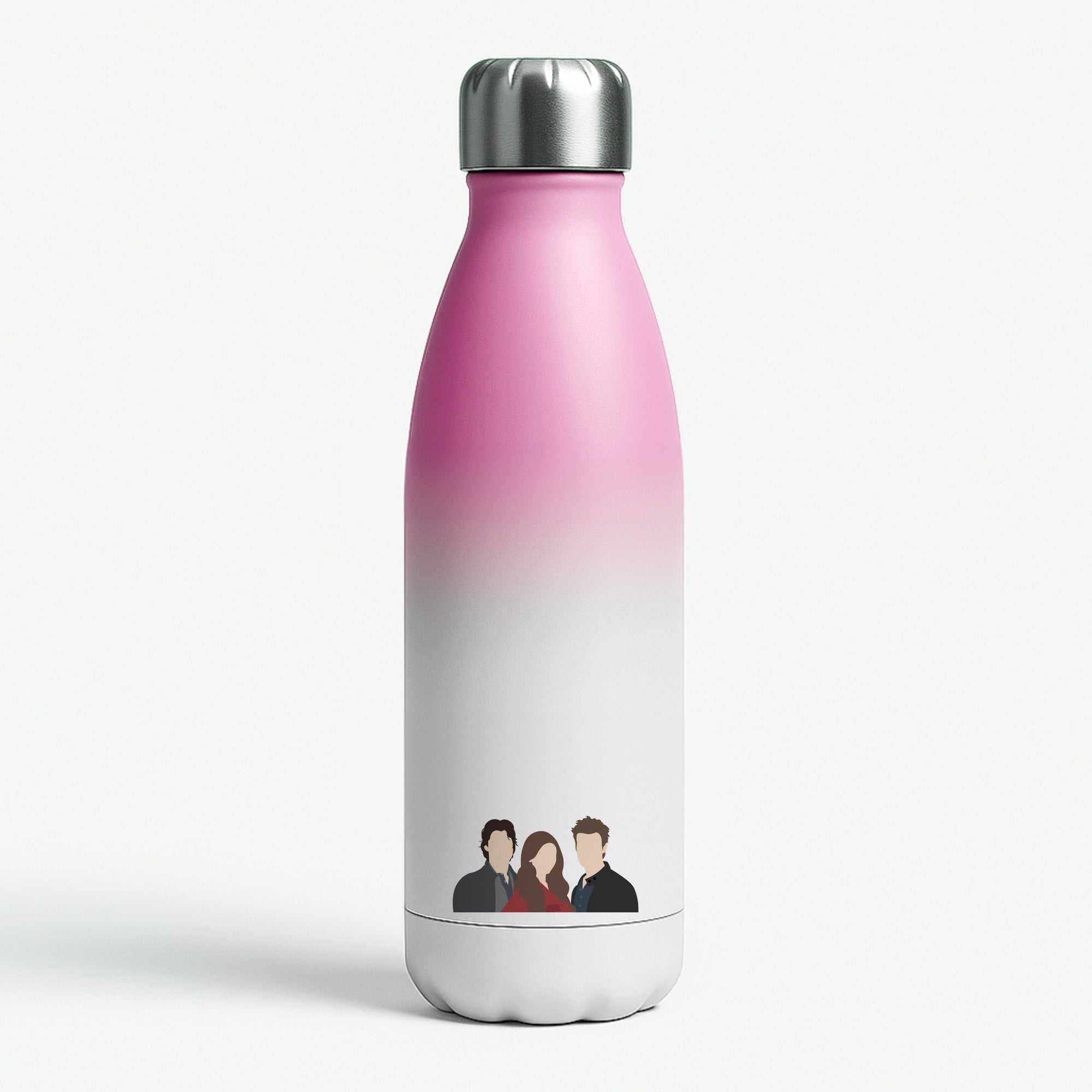 Elena, Damon And Stefan - VD Pink Water Bottle