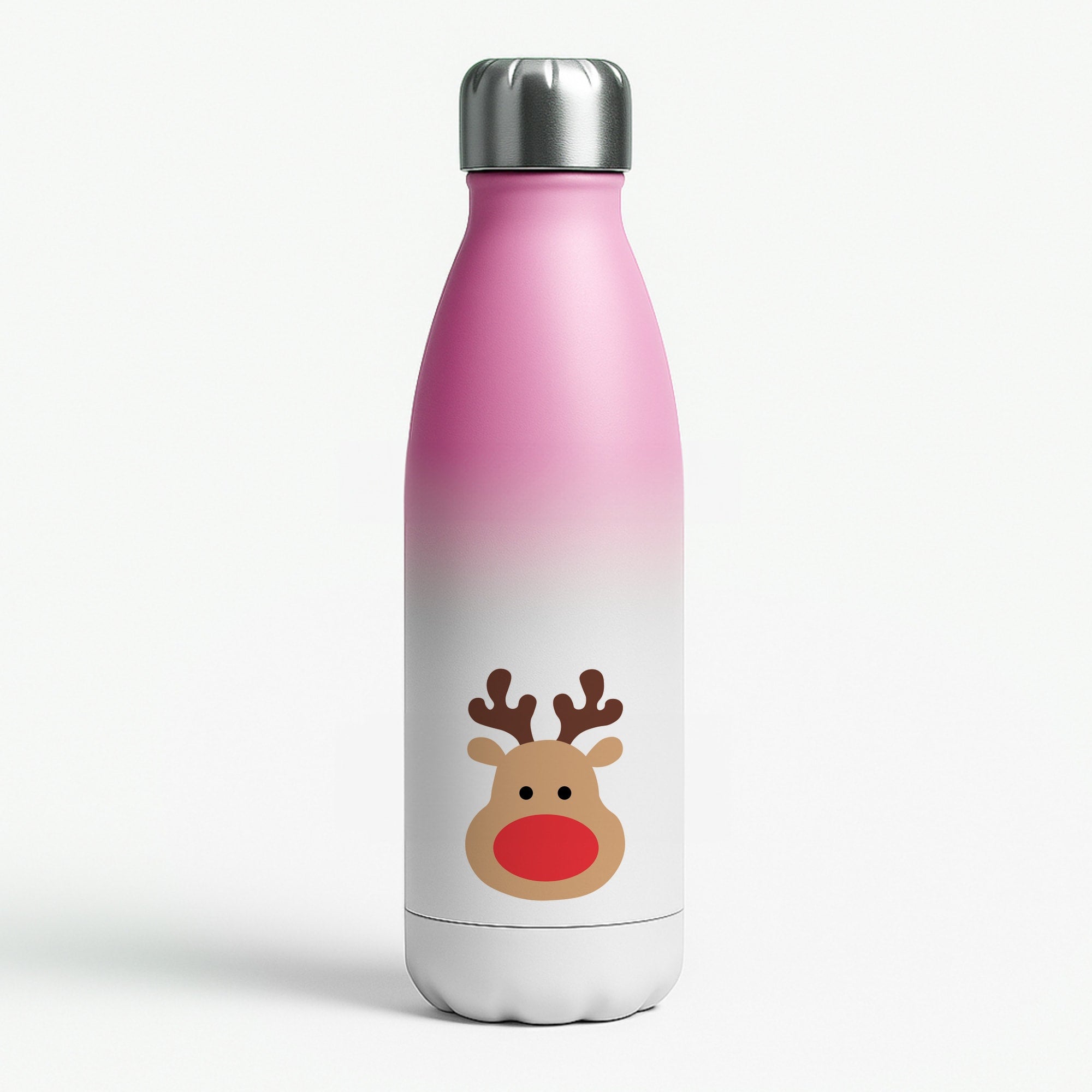 Rudolph Face - Christmas Pink Water Bottle
