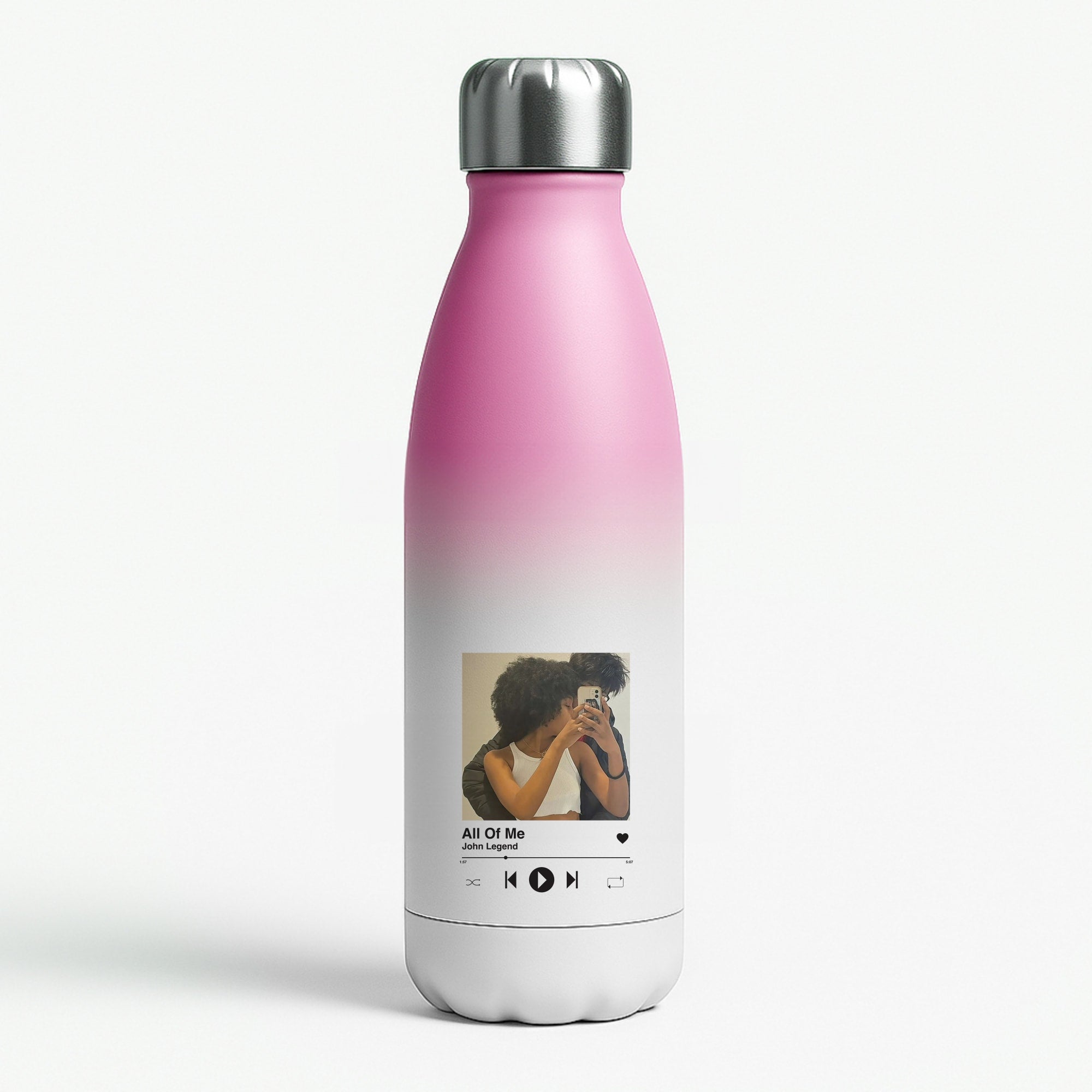 Album Cover - Personalised Couples Pink Water Bottle