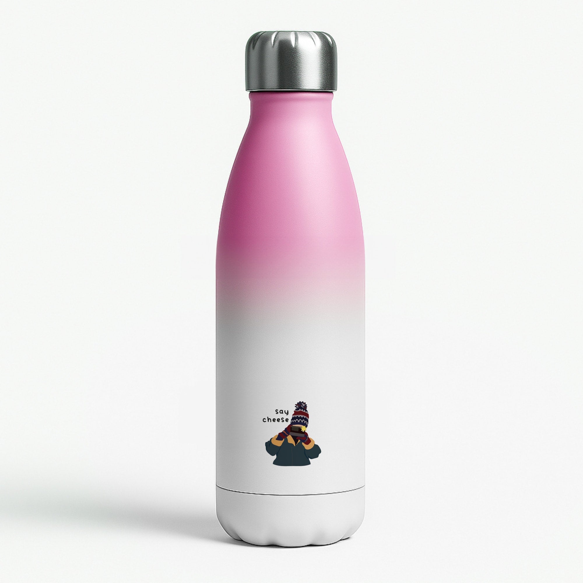 Say Cheese Pink Water Bottle