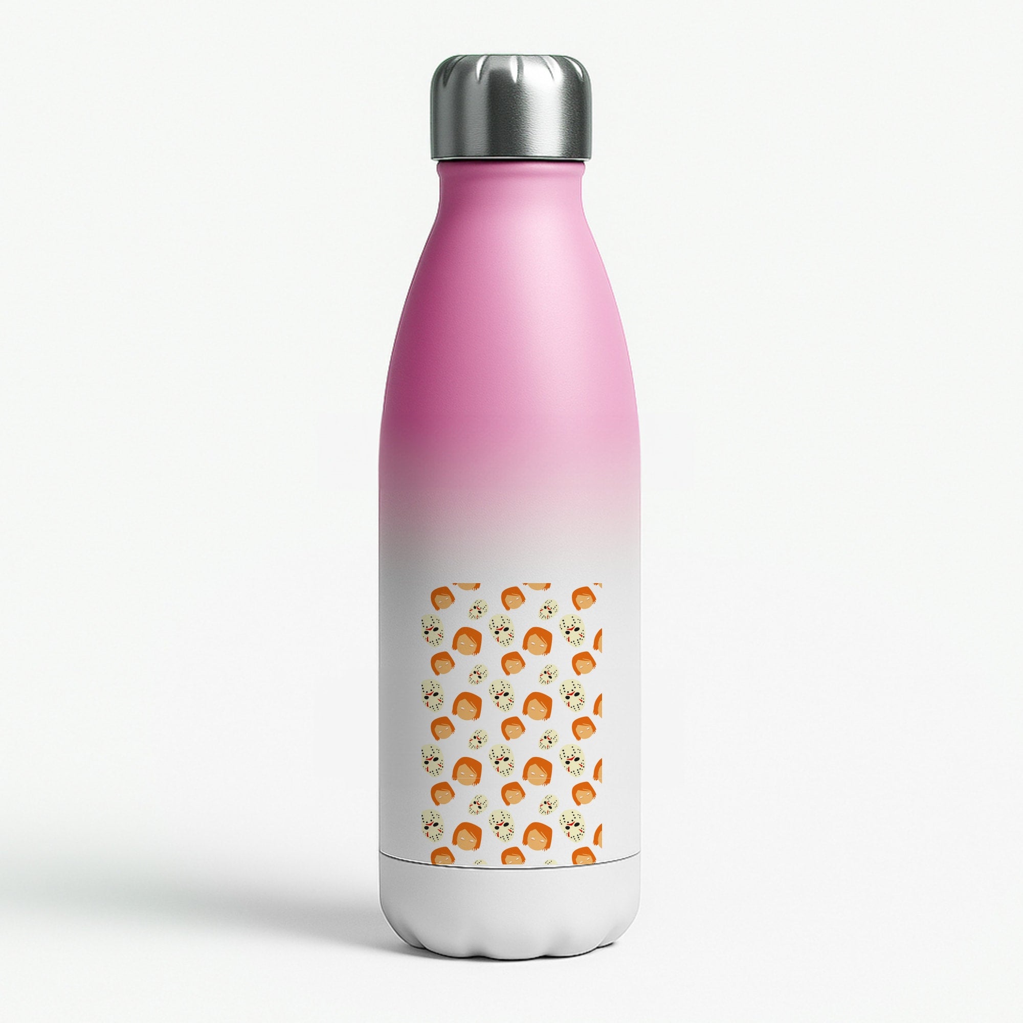 Chucky And Jason Pattern - Halloween Pink Water Bottle
