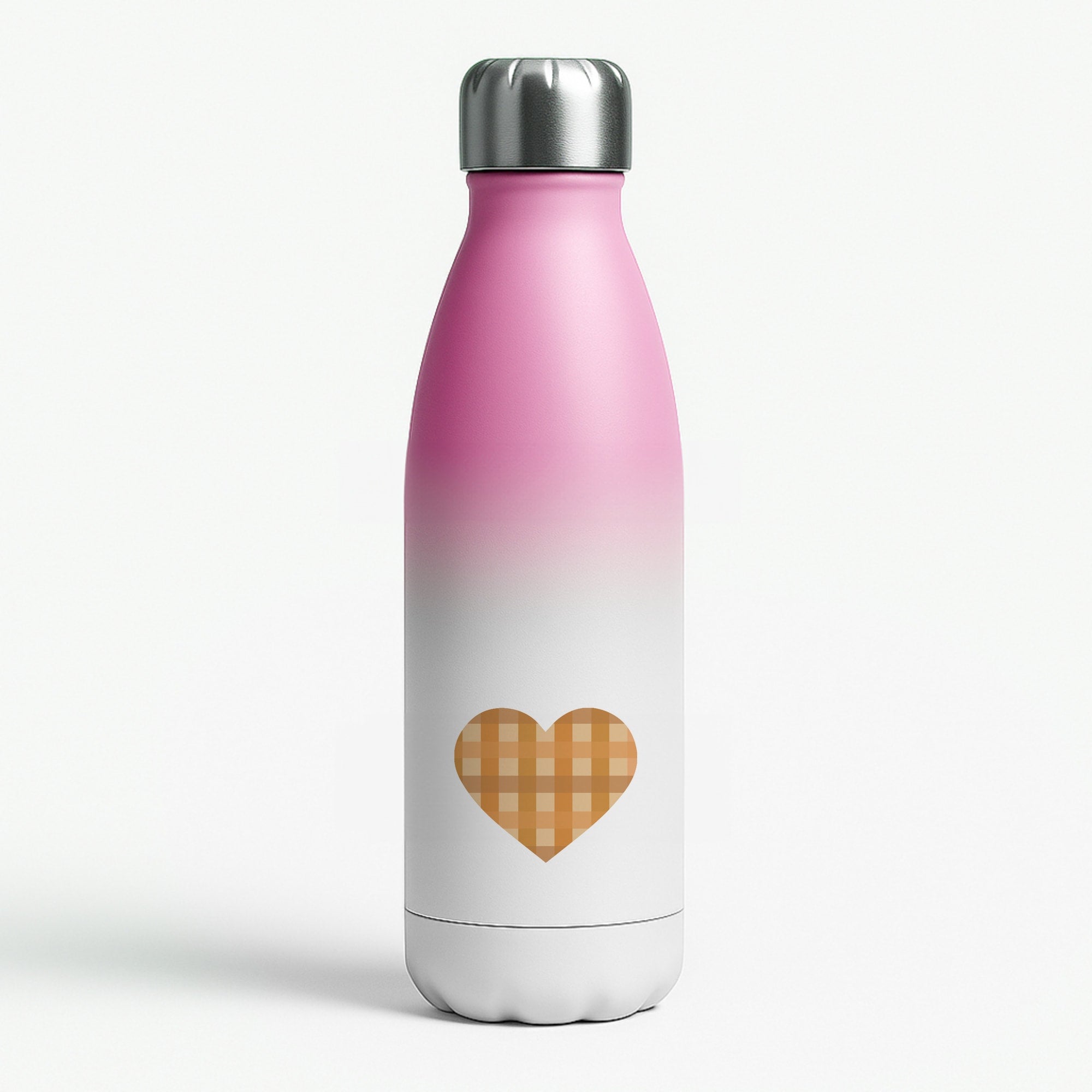 Orange Plaid Pattern- Autumn Pink Water Bottle