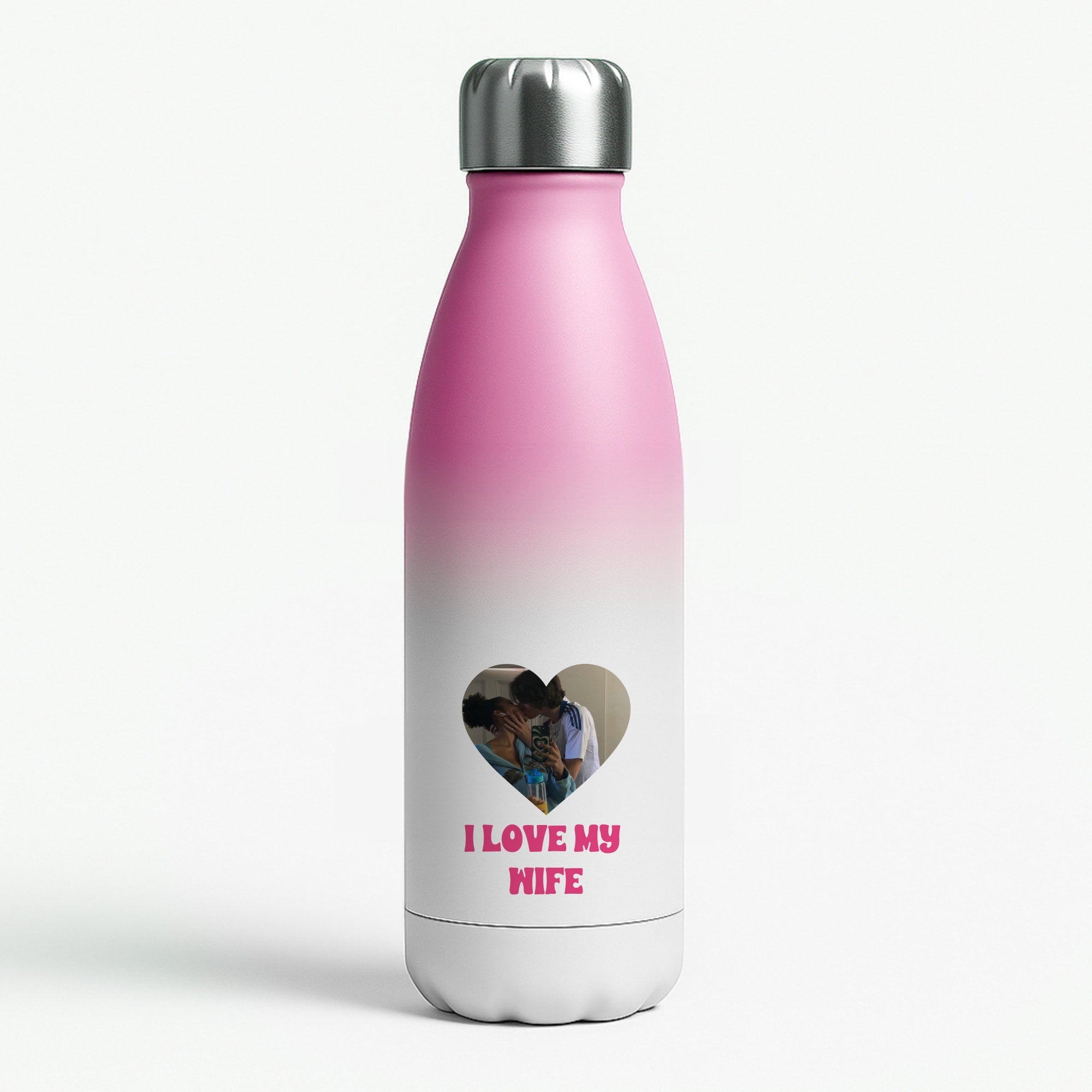 I Love My Wife - Personalised Couples Pink Water Bottle
