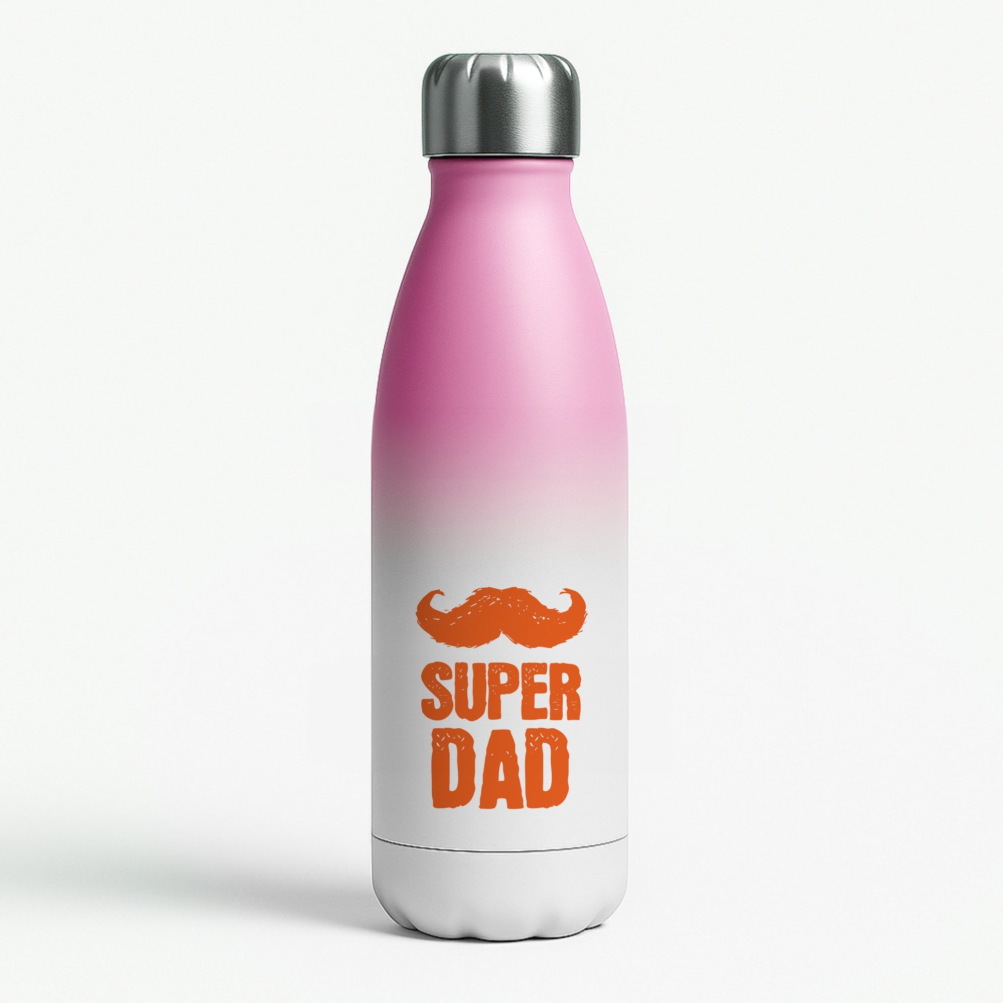 Moustache Super Dad Orange Pink Water Bottle