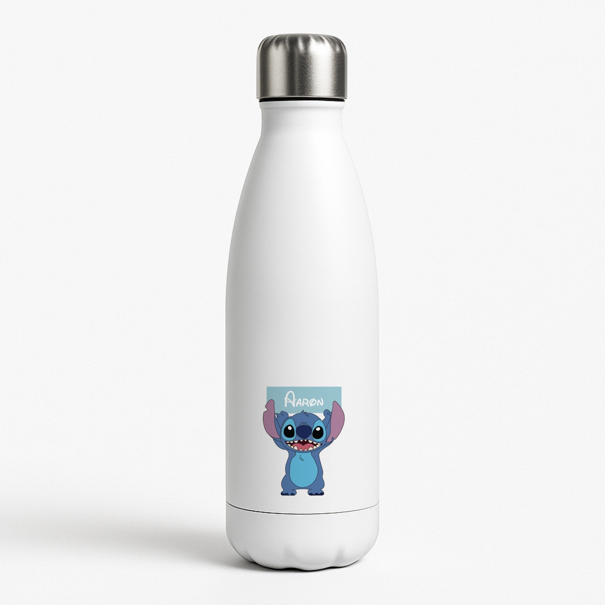 Standing Blue Alien - Personalised Disney White Water Bottle