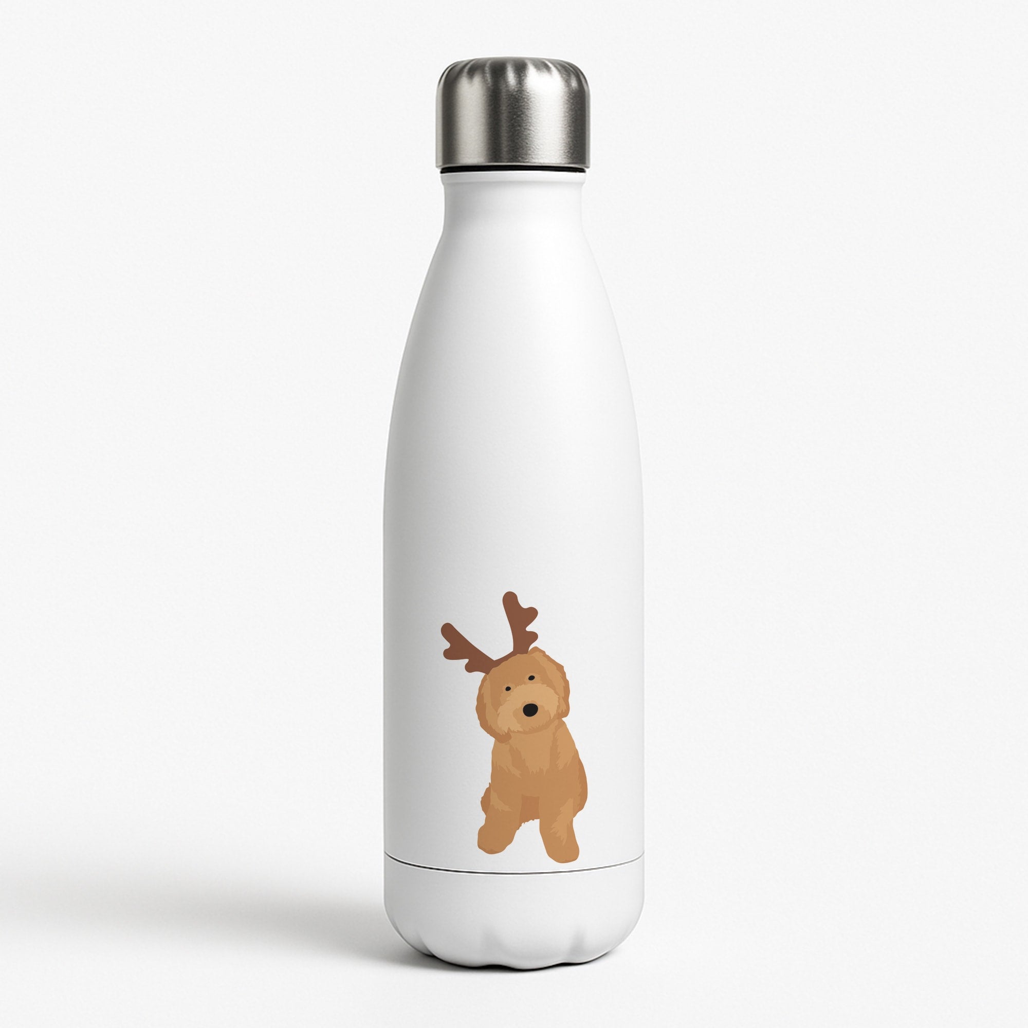 Dog Christmas Ears White Water Bottle