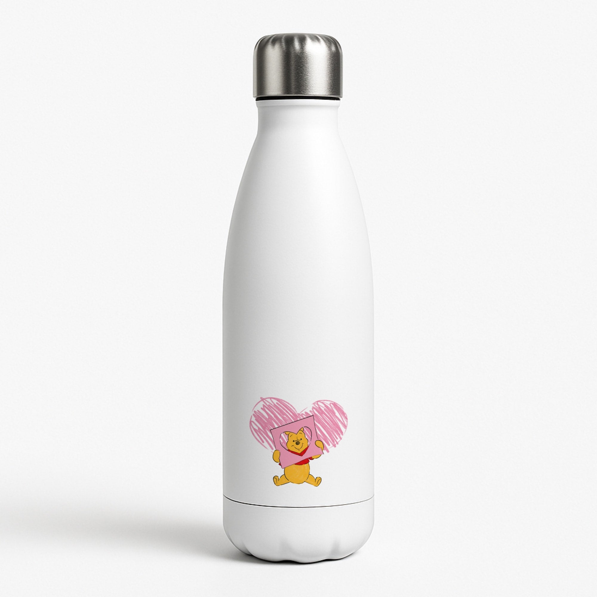 Pooh Heart Drawing Valentine's White Water Bottle