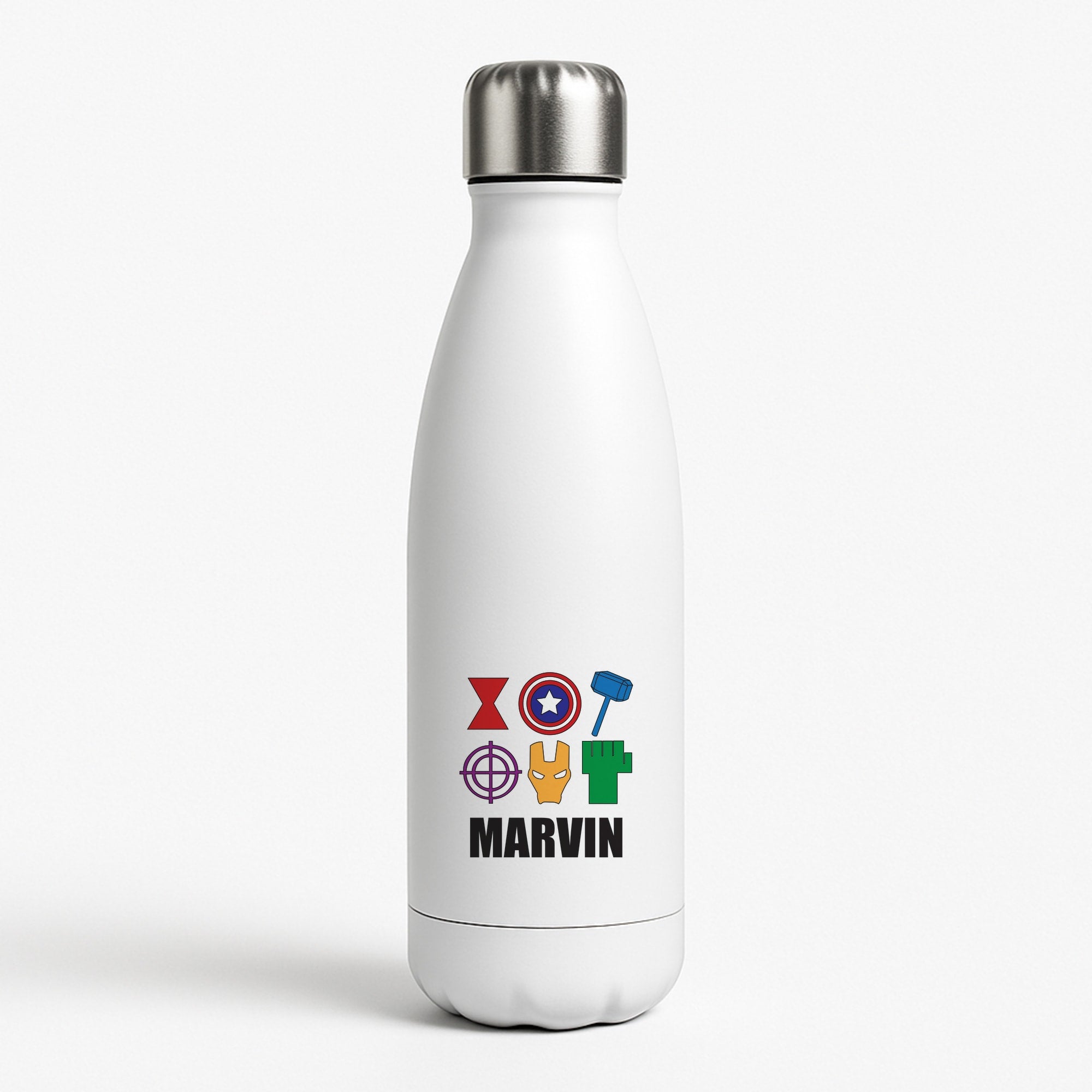 Icon Pattern - Personalised Superhero Comic White Water Bottle