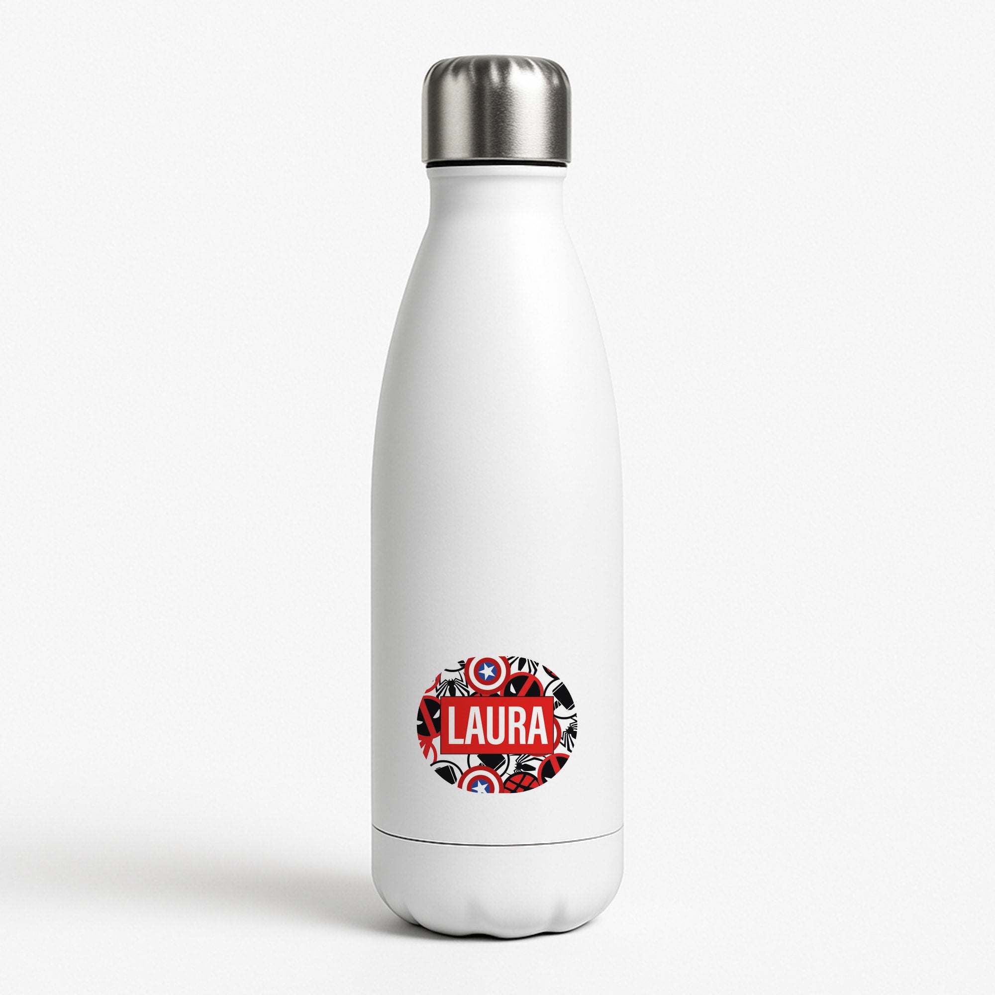 Collage - Personalised Superhero Comic White Water Bottle