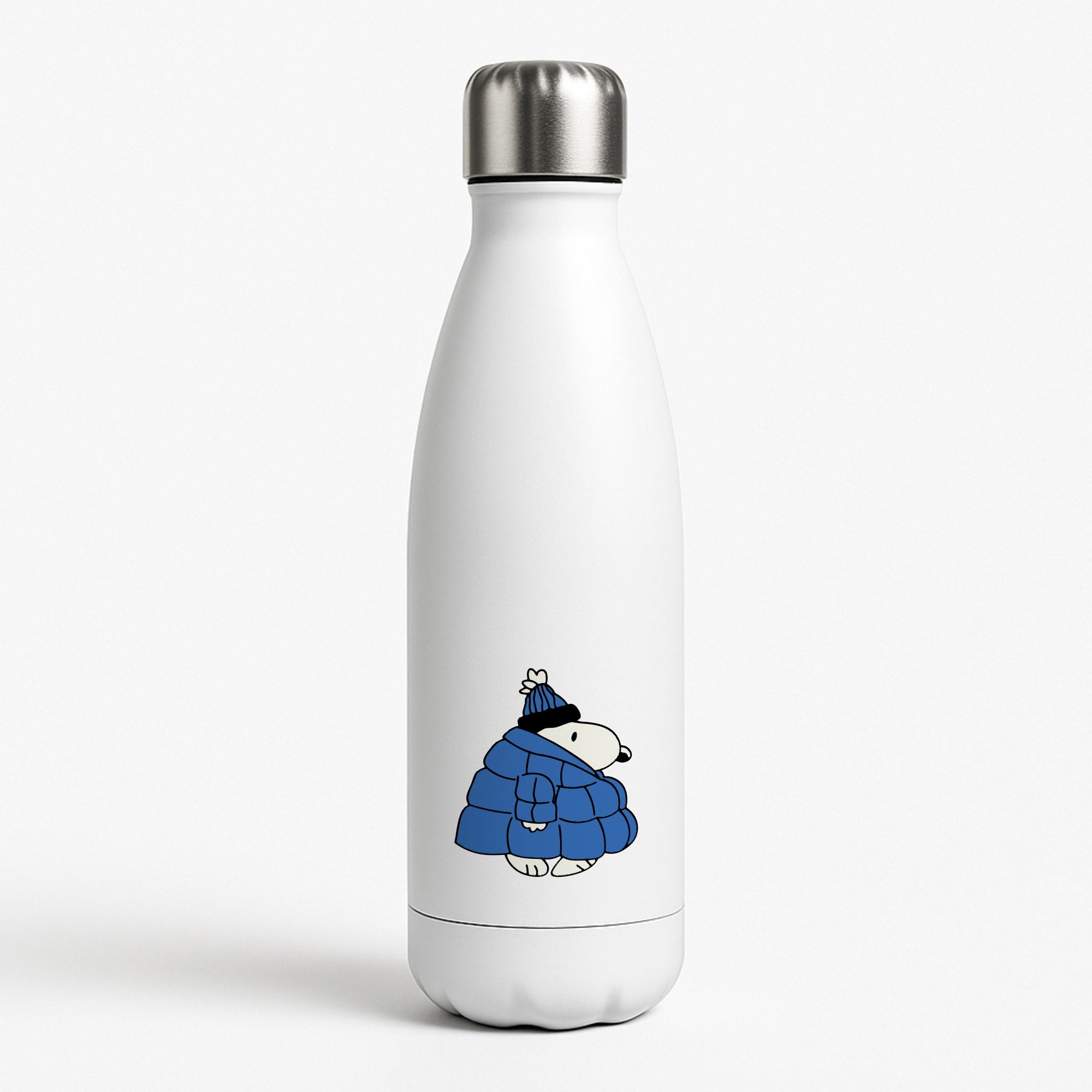 Cartoon Beagle Puffer Jacket Blue White Water Bottle