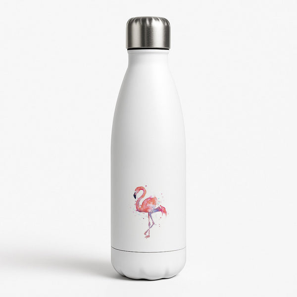 Watercolour Flamingo Painting White Water Bottle