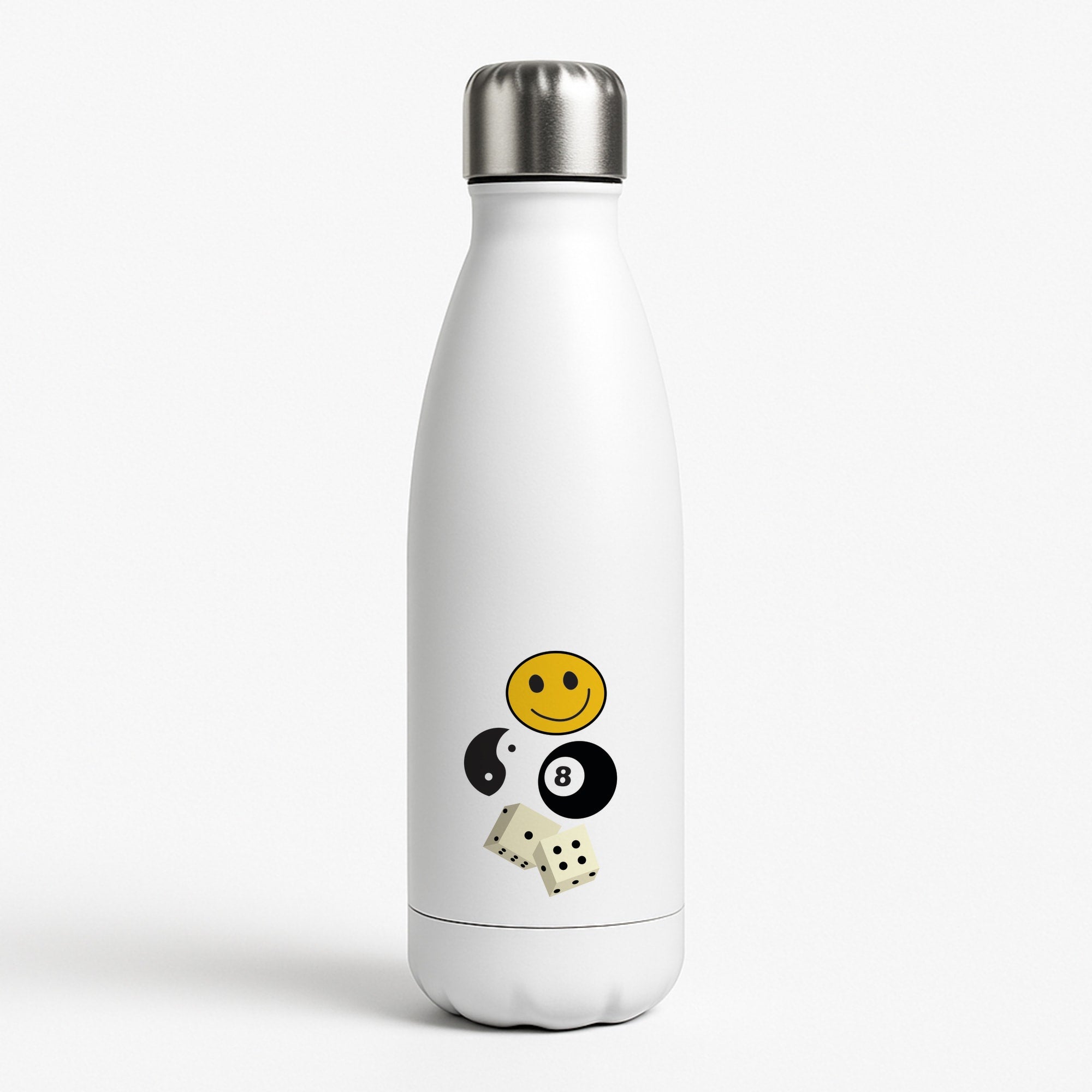8 Ball Pattern - Skate Aesthetic White Water Bottle