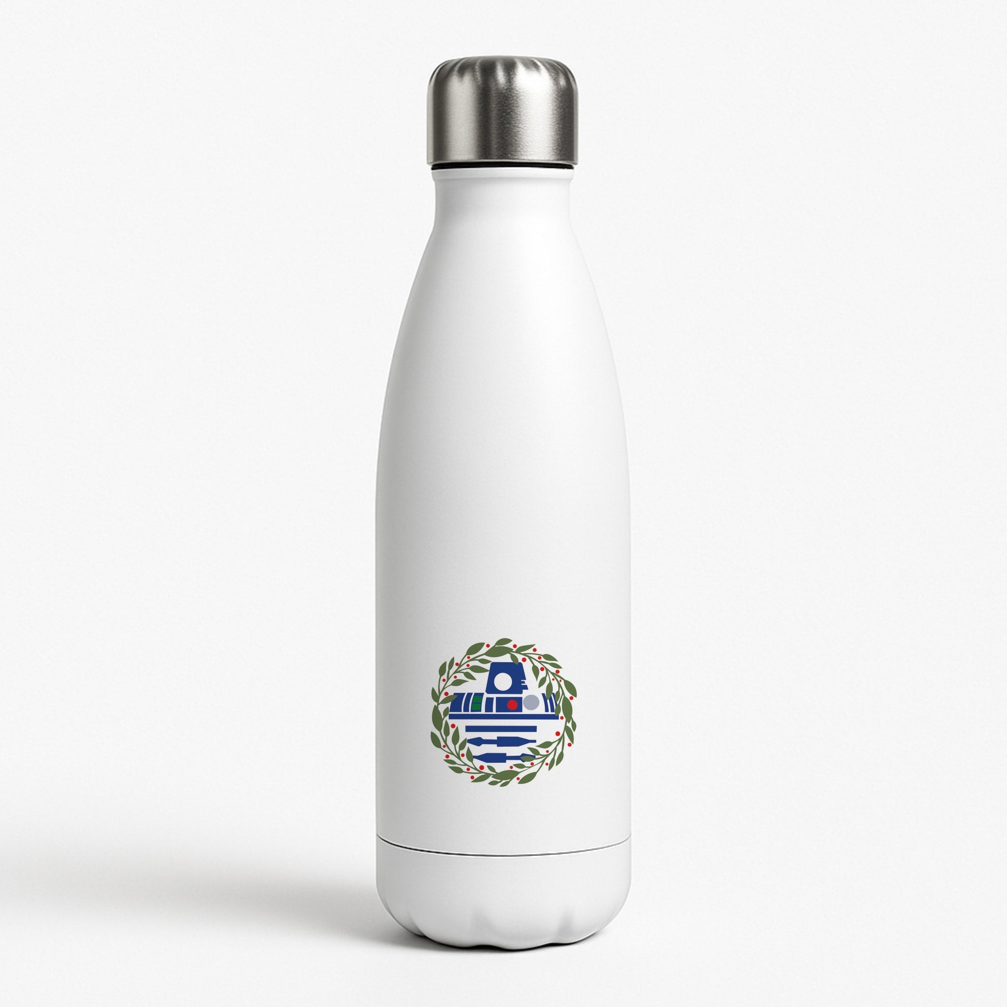 R2D2 Christmas Wreath White Water Bottle