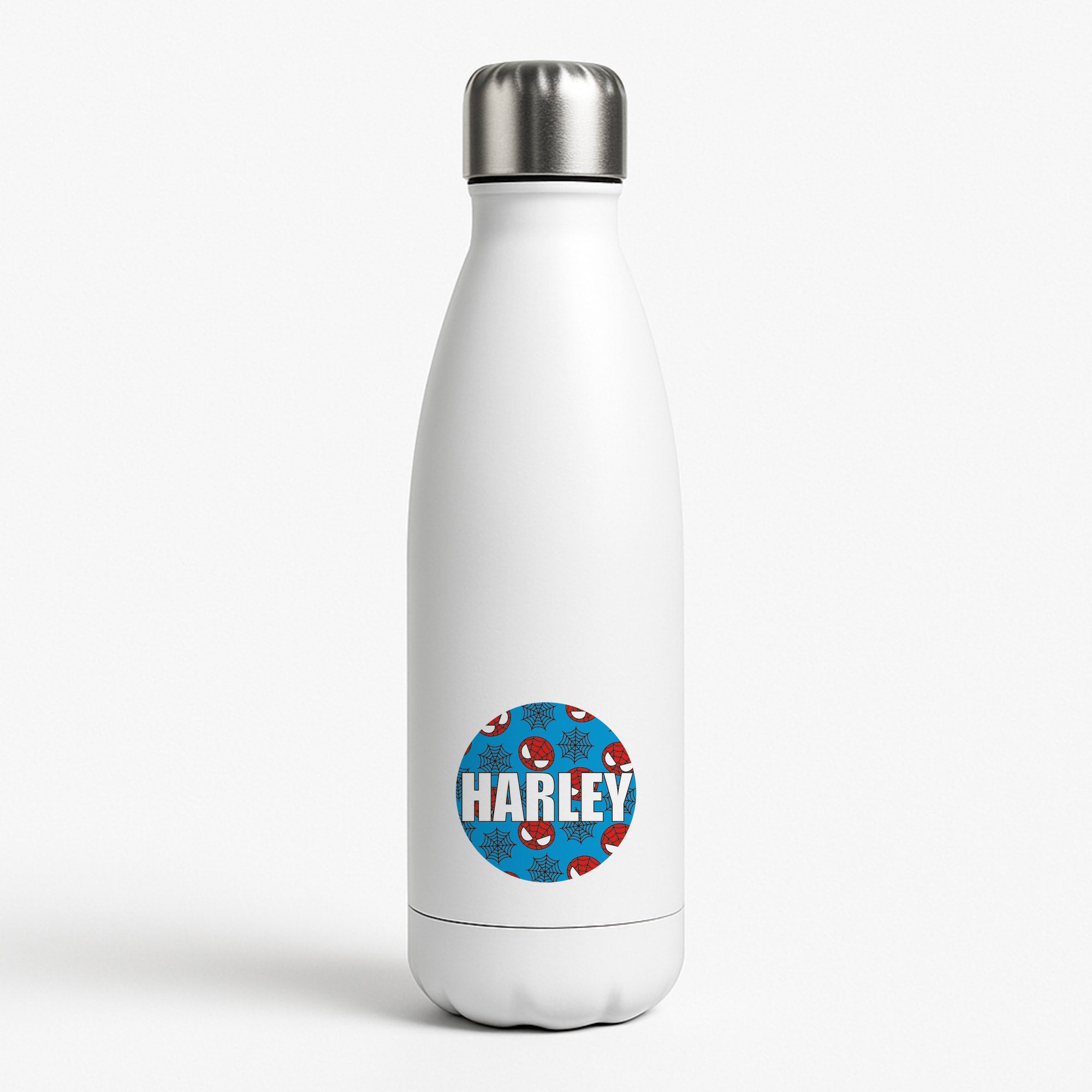 Spiderman And Webs - Personalised Superhero Comic White Water Bottle