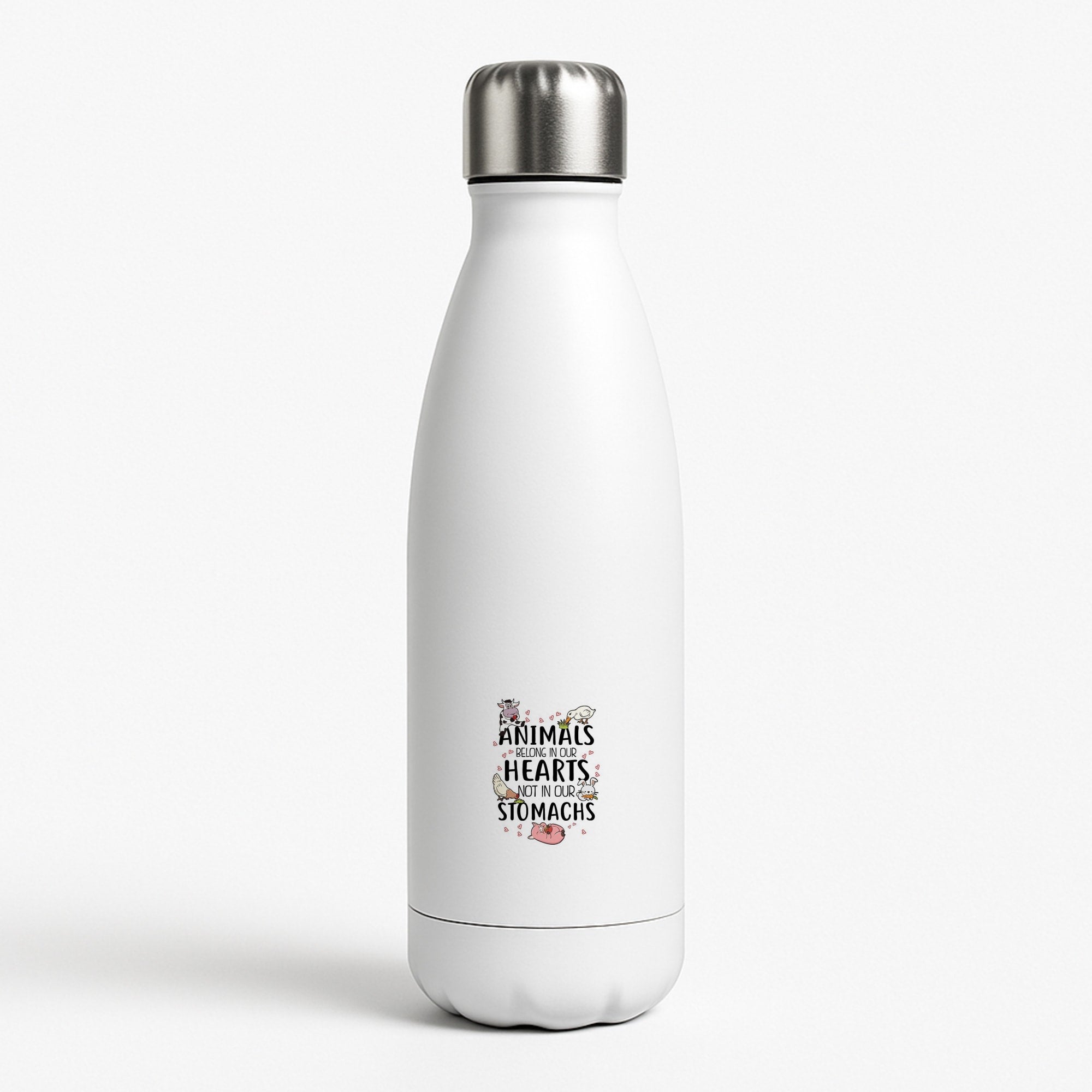 Animals Belong In Our Hearts - Vegan White Water Bottle