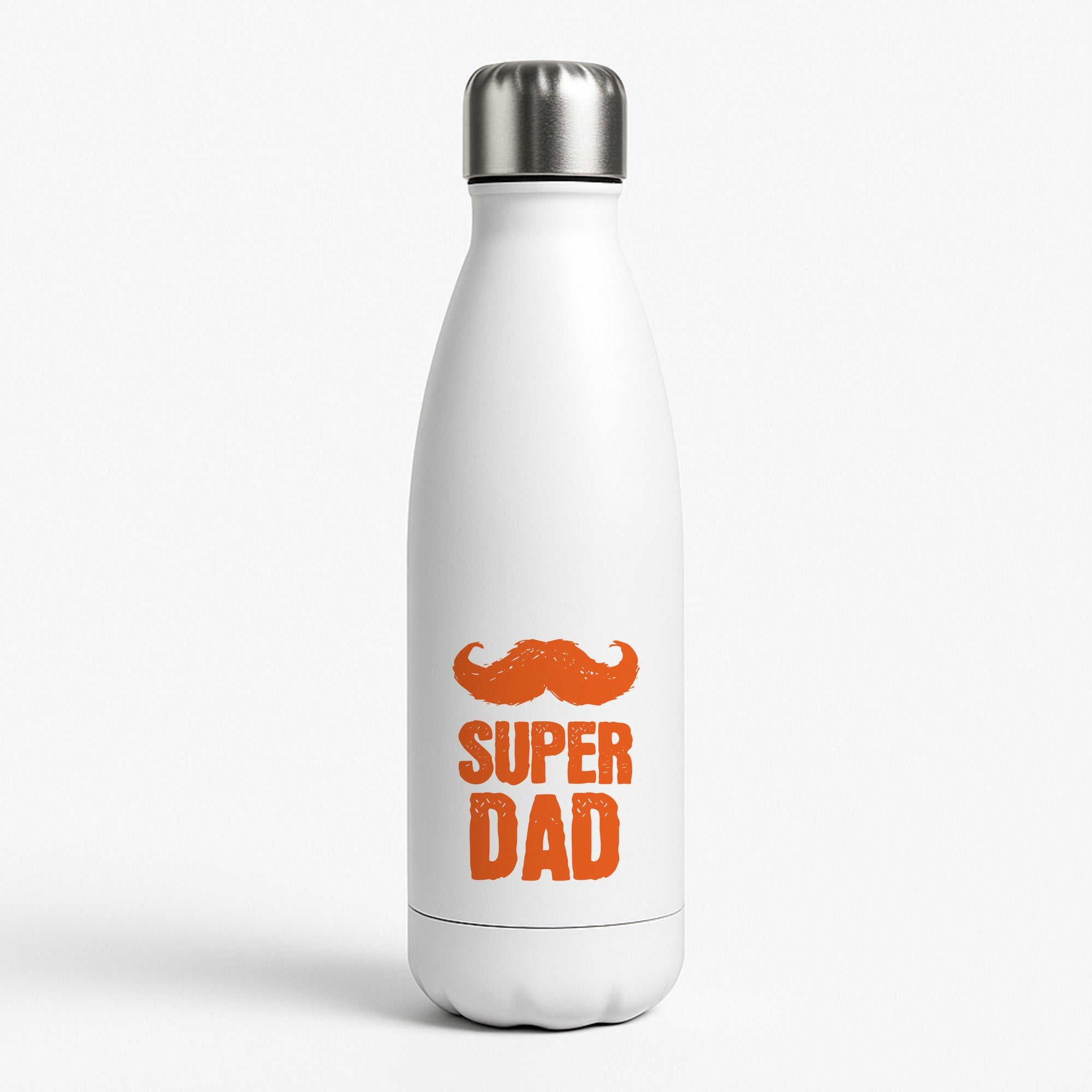 Moustache Super Dad Orange White Water Bottle