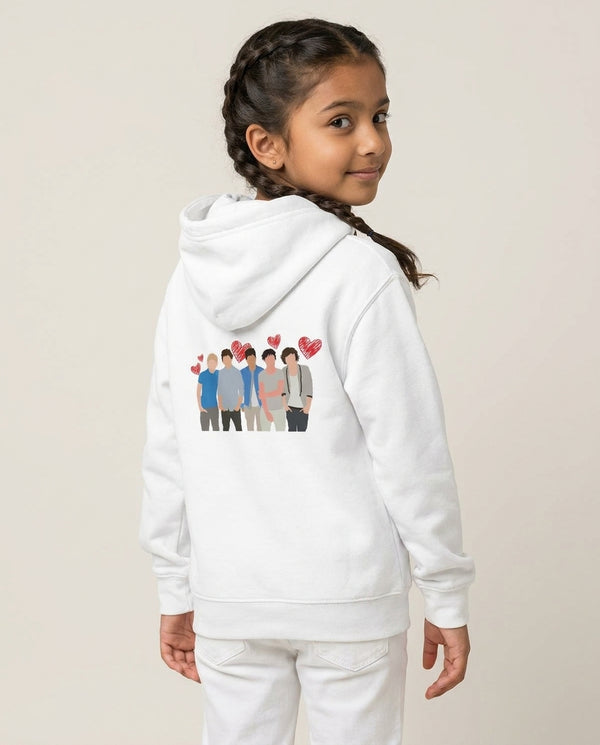 Love Band Kids Hoodie — White Back, worn