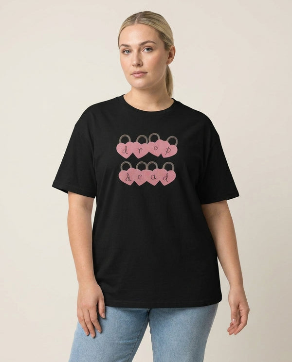 Rose Padlocks T-Shirt — Black Front, worn